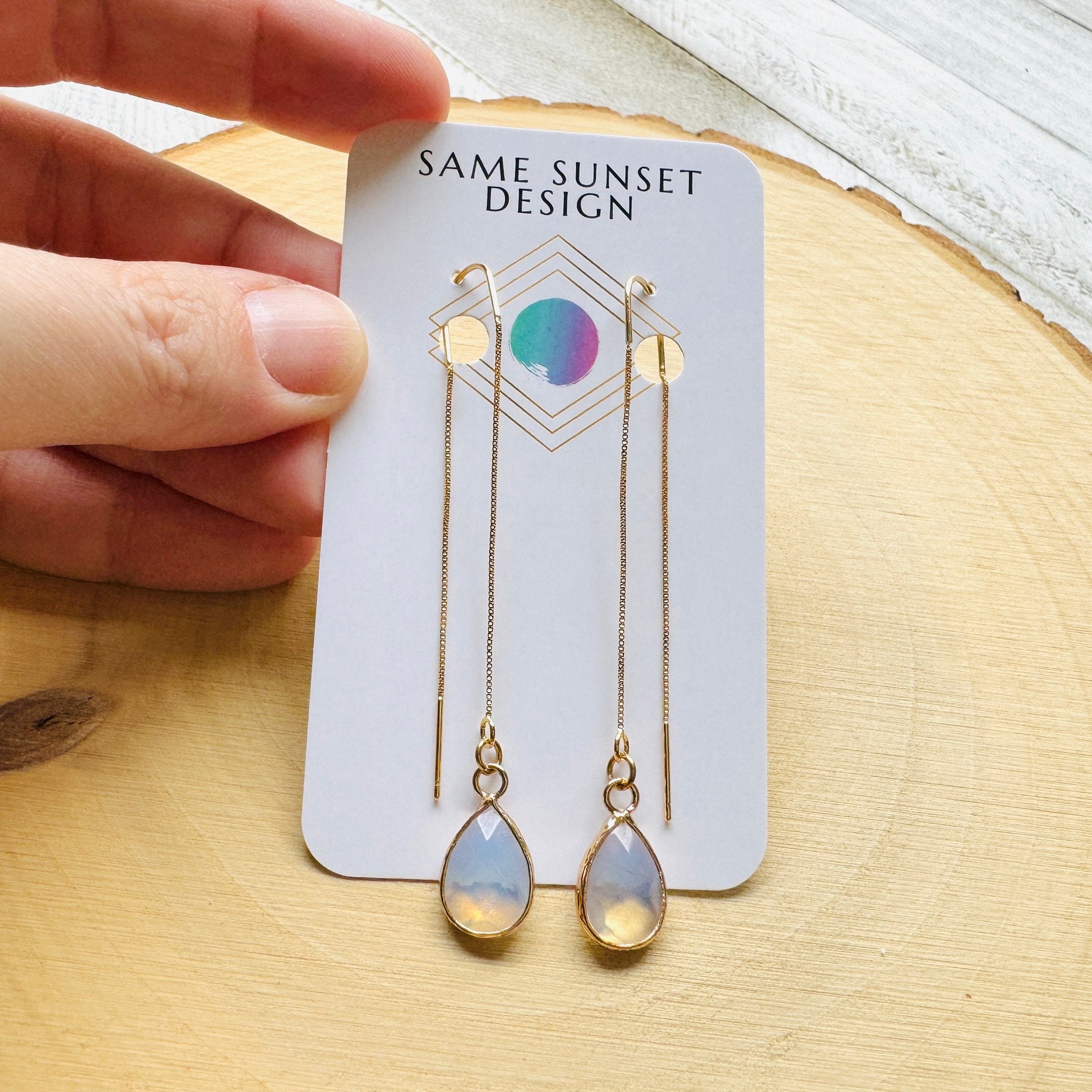 Opalite Earrings, Threader Earrings, Western Earrings, Wedding Jewelry for Brides, Unique Birthday Gift Girl, Best Gift for Mom, Boho Chic