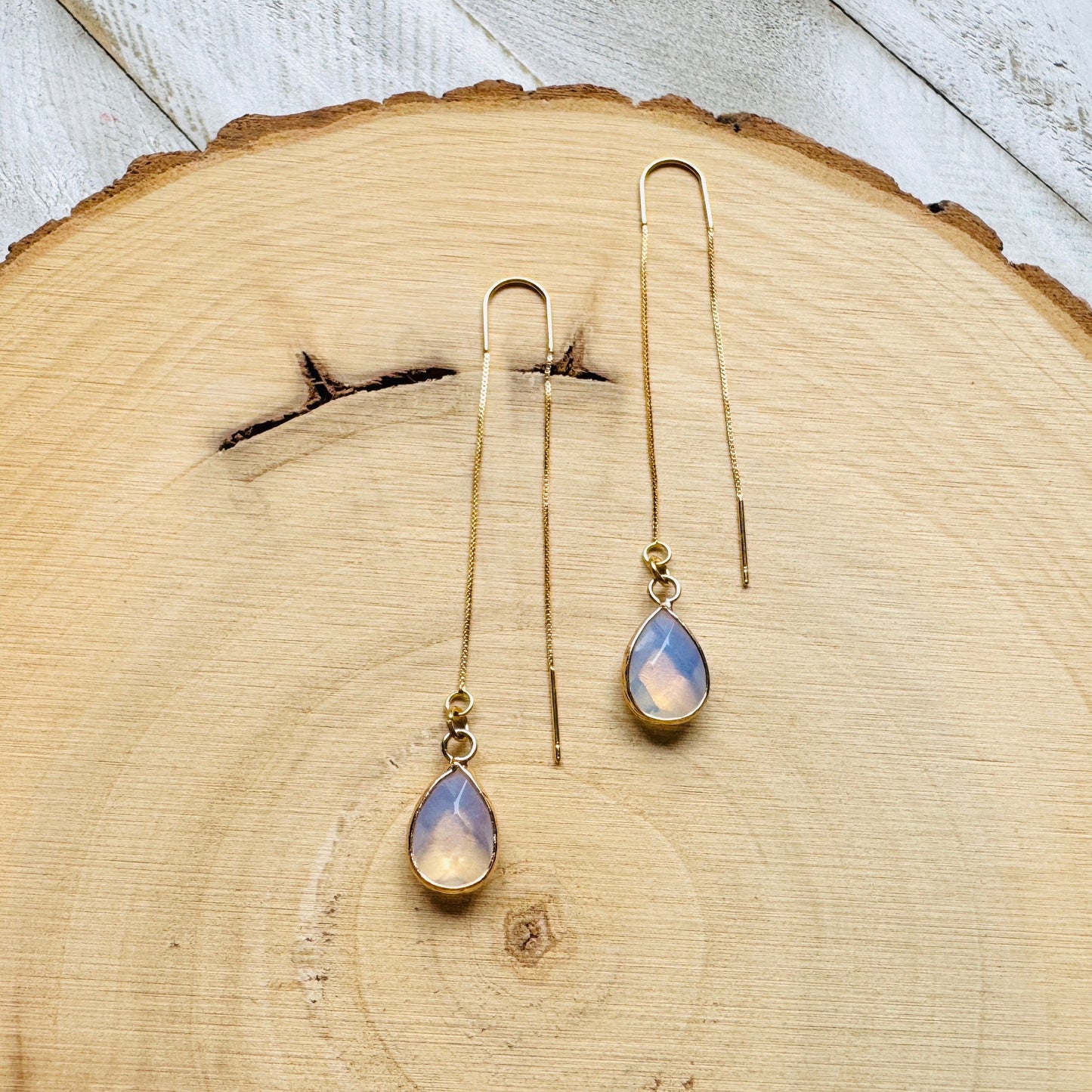 Opalite Earrings, Threader Earrings, Western Earrings, Wedding Jewelry for Brides, Unique Birthday Gift Girl, Best Gift for Mom, Boho Chic
