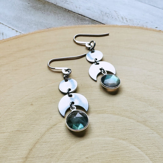 Crescent Moon Earrings Silver, Labradorite Earrings, Wedding Jewelry for Brides, Teen Girl Jewelry, Witchy Earrings, Goth Birthday Gift