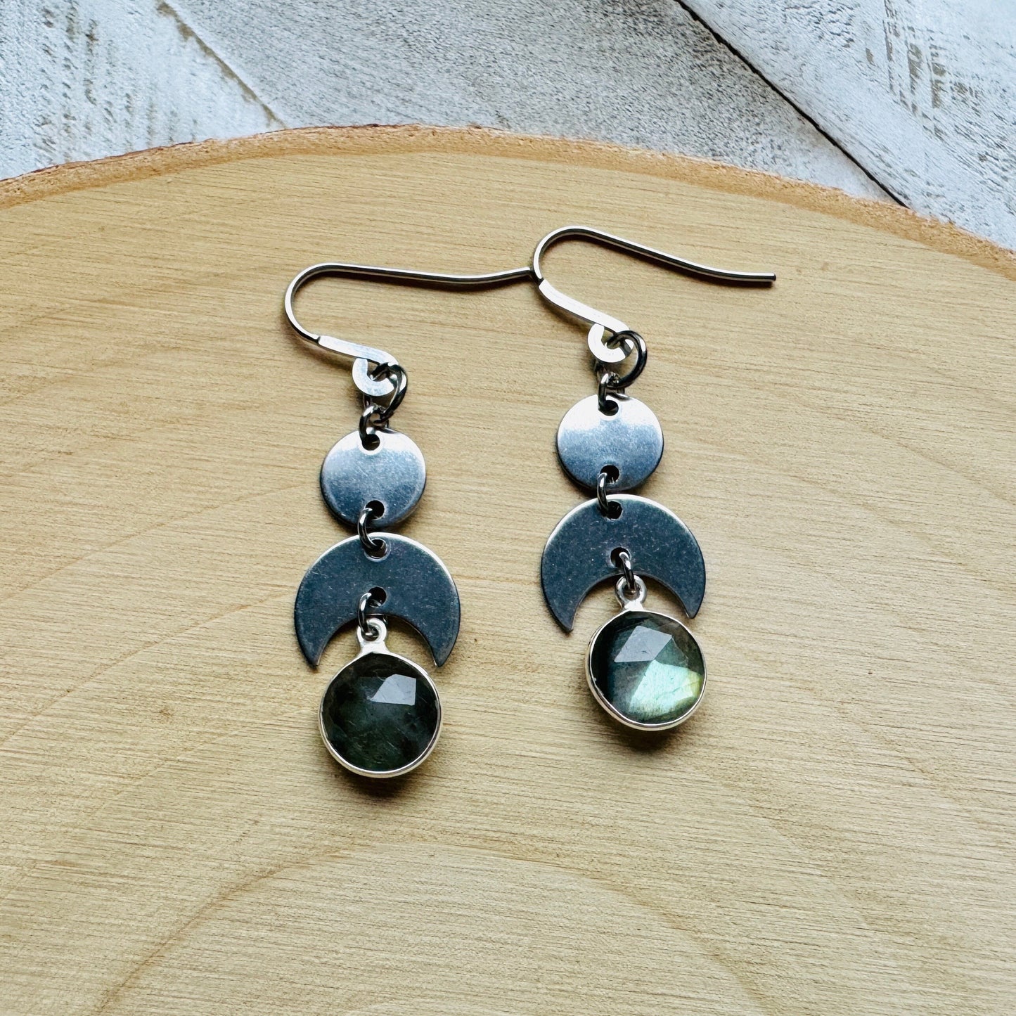 Crescent Moon Earrings Silver, Labradorite Earrings, Wedding Jewelry for Brides, Teen Girl Jewelry, Witchy Earrings, Goth Birthday Gift