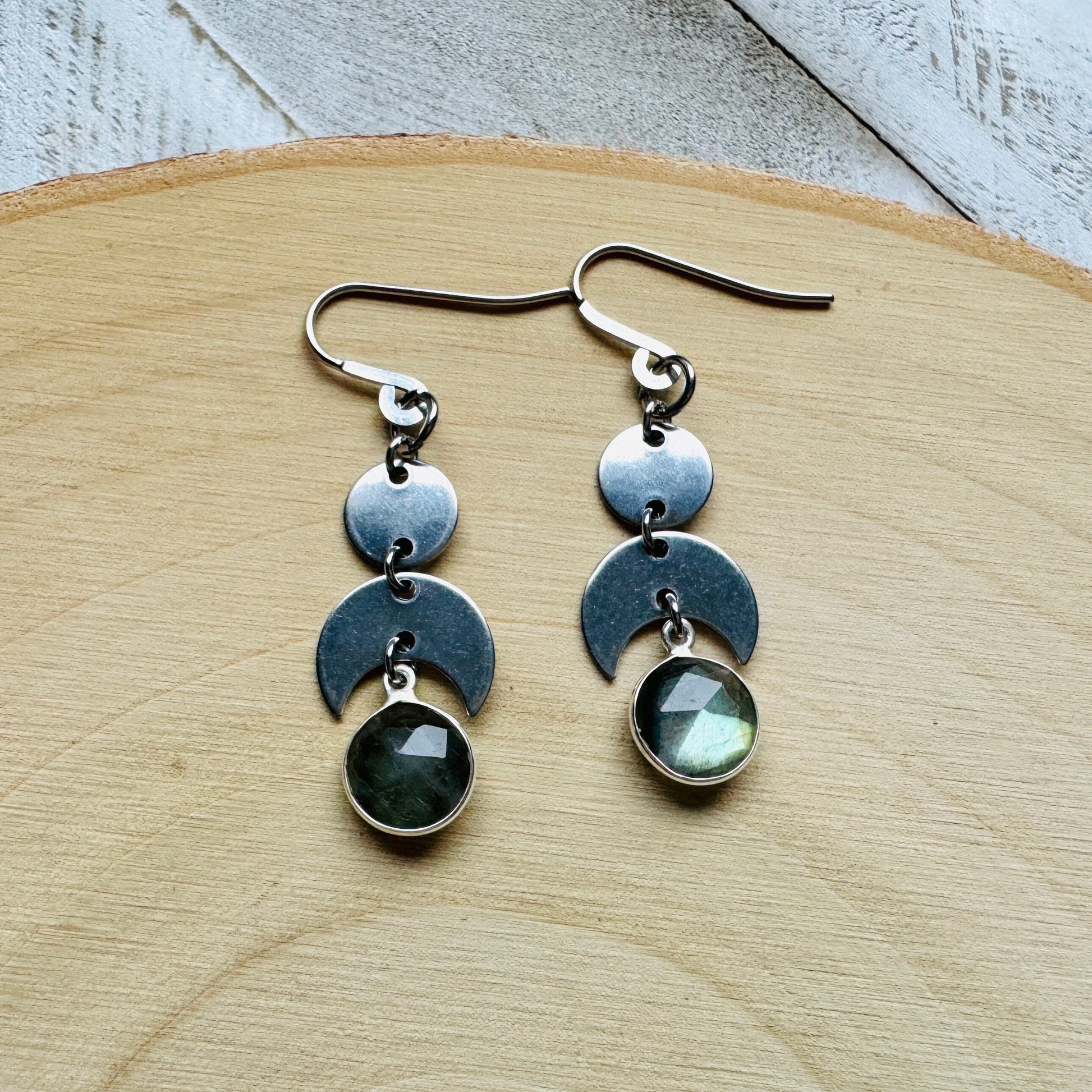 Crescent Moon Earrings Silver, Labradorite Earrings, Wedding Jewelry for Brides, Teen Girl Jewelry, Witchy Earrings, Goth Birthday Gift