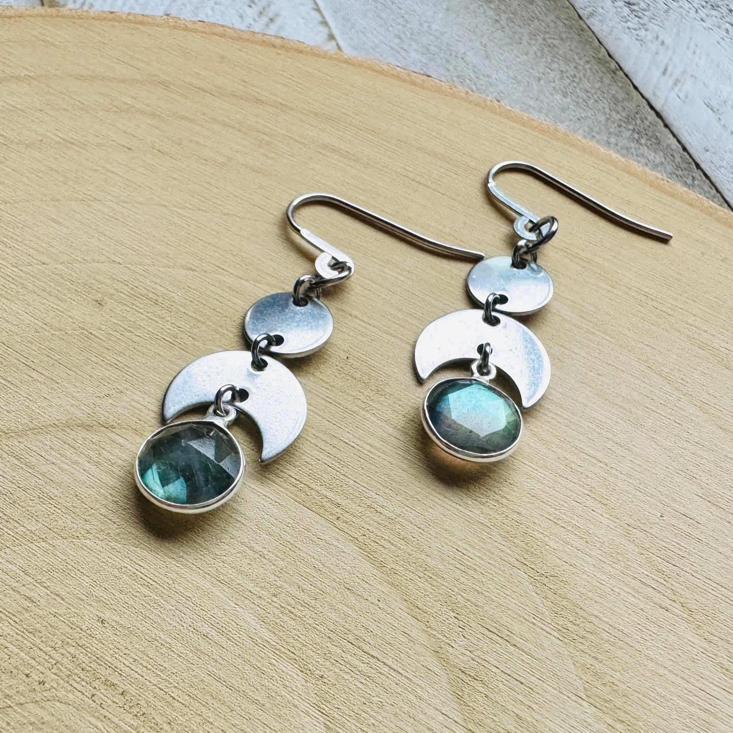 Crescent Moon Earrings Silver, Labradorite Earrings, Wedding Jewelry for Brides, Teen Girl Jewelry, Witchy Earrings, Goth Birthday Gift