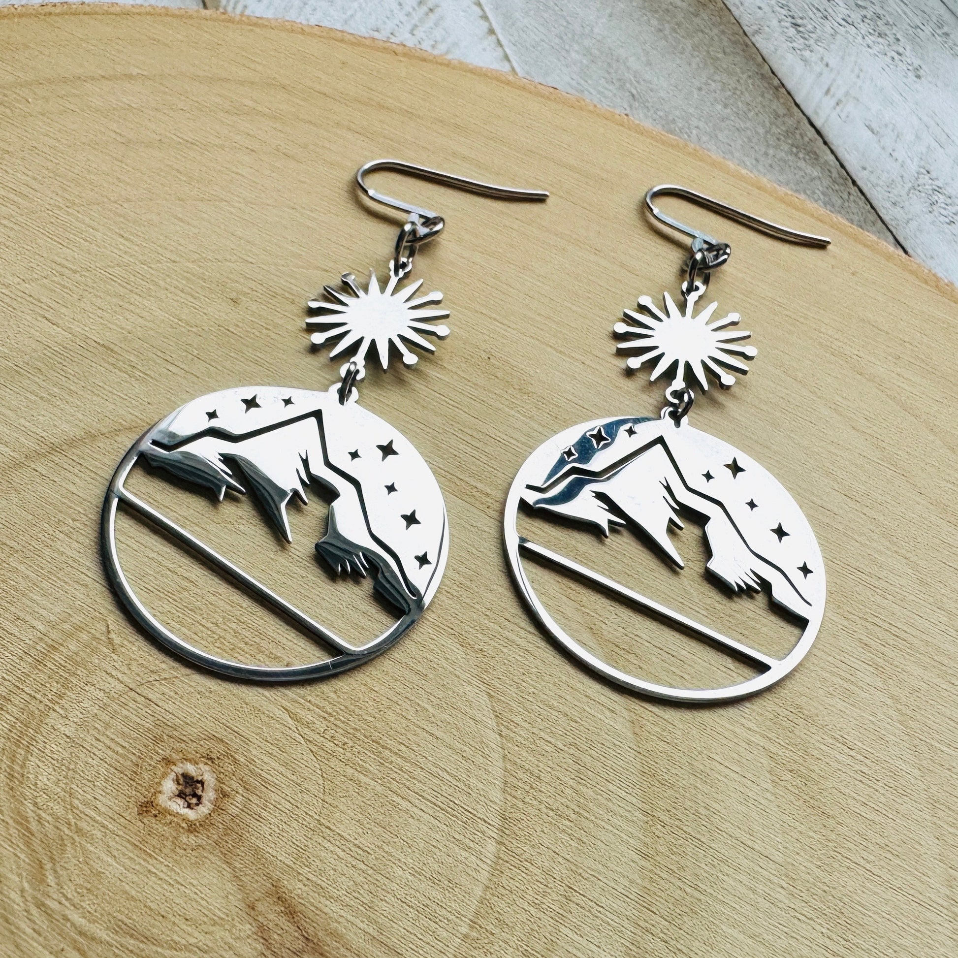 Mountain Earrings, Stainless Steel, Wedding Jewelry for Brides, Teen Girl Jewelry, Witchy Earrings, Goth Birthday Gift, Nature Lover Gift