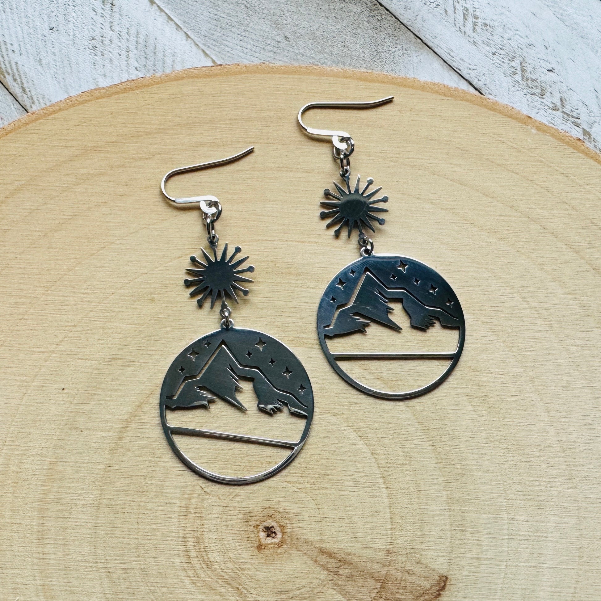 Mountain Earrings, Stainless Steel, Wedding Jewelry for Brides, Teen Girl Jewelry, Witchy Earrings, Goth Birthday Gift, Nature Lover Gift