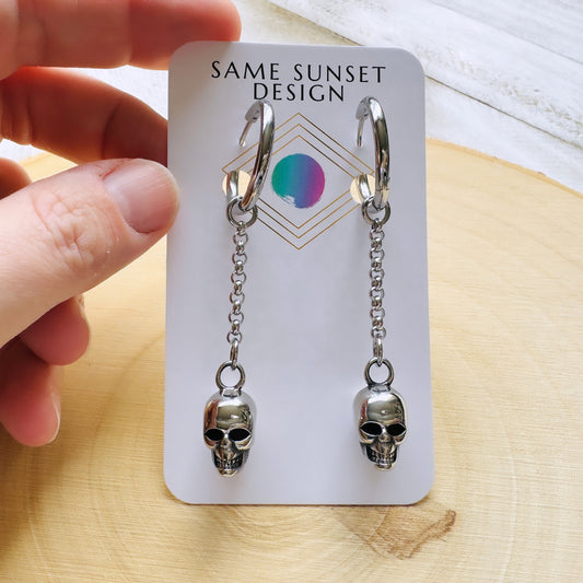 Skull Earrings, Huggie Hoop Earrings, Goth Earrings, Punk Earrings, Witchy Earrings, Best Friend Birthday Gift, Cool Valentines Gift for Her