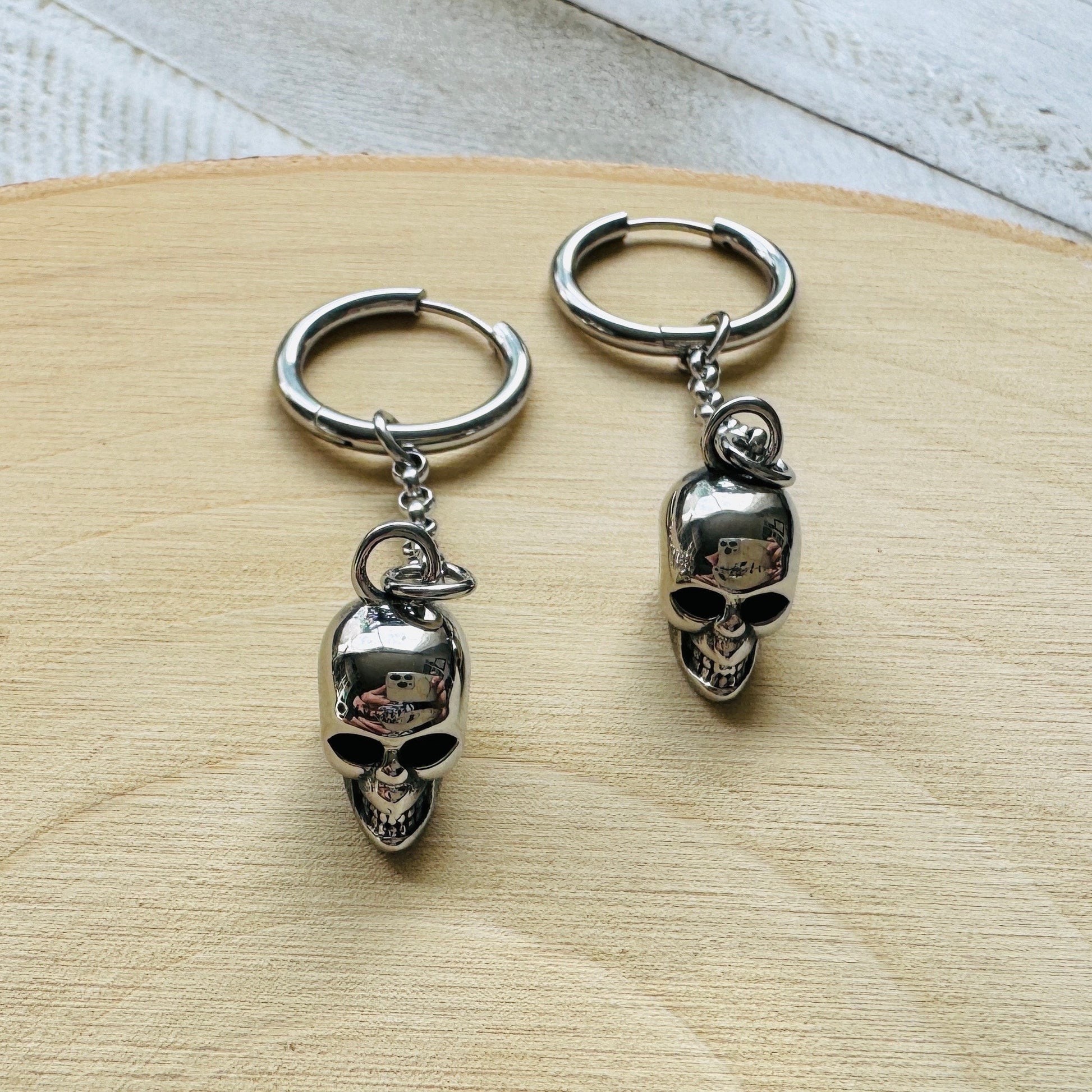Skull Earrings, Huggie Hoop Earrings, Goth Earrings, Punk Earrings, Witchy Earrings, Best Friend Birthday Gift, Cool Valentines Gift for Her