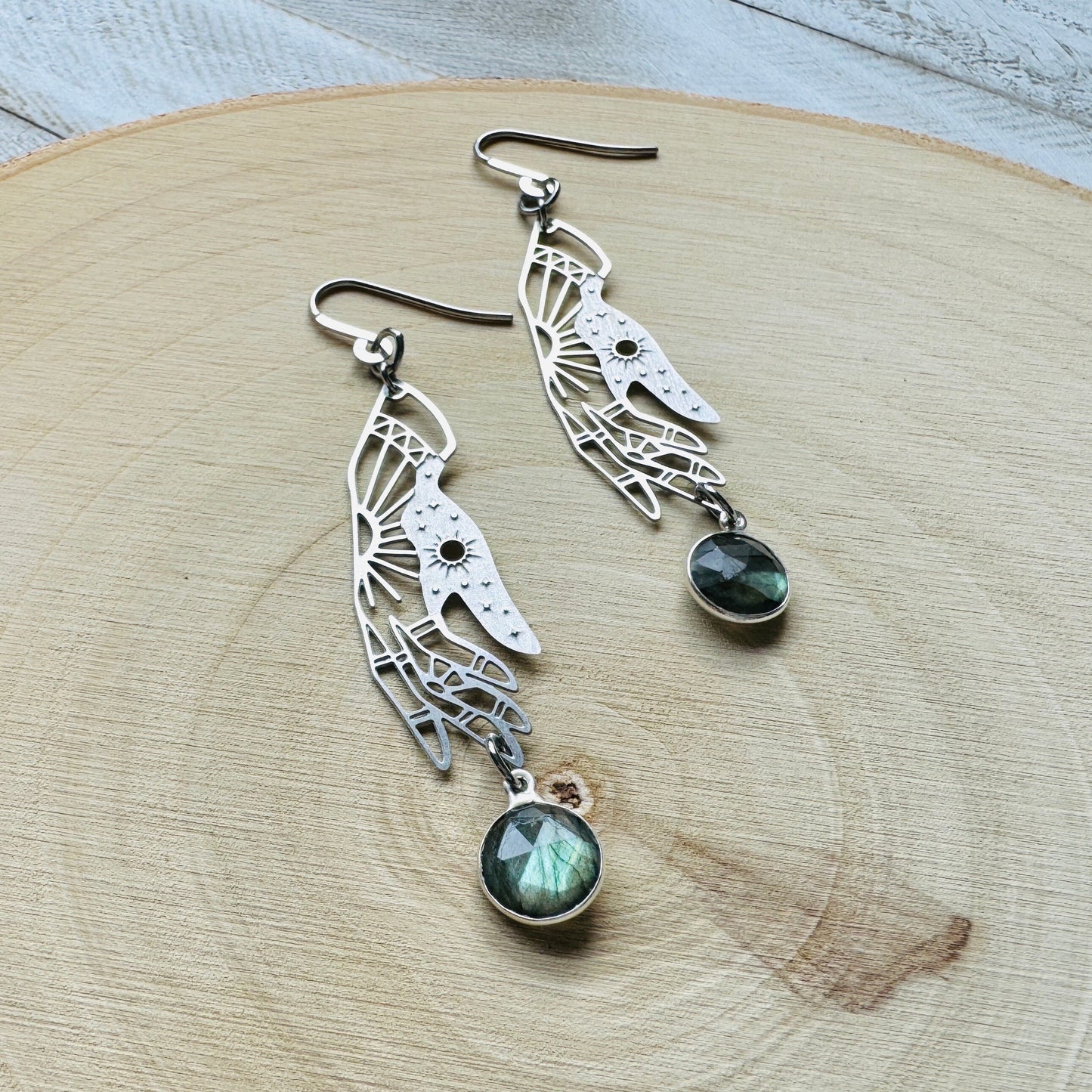 Hand Earrings, Celestial Earrings Silver, Labradorite Earrings, Wedding Jewelry for Brides, Teen Girl Jewelry, Goth Birthday Gift, Witchy