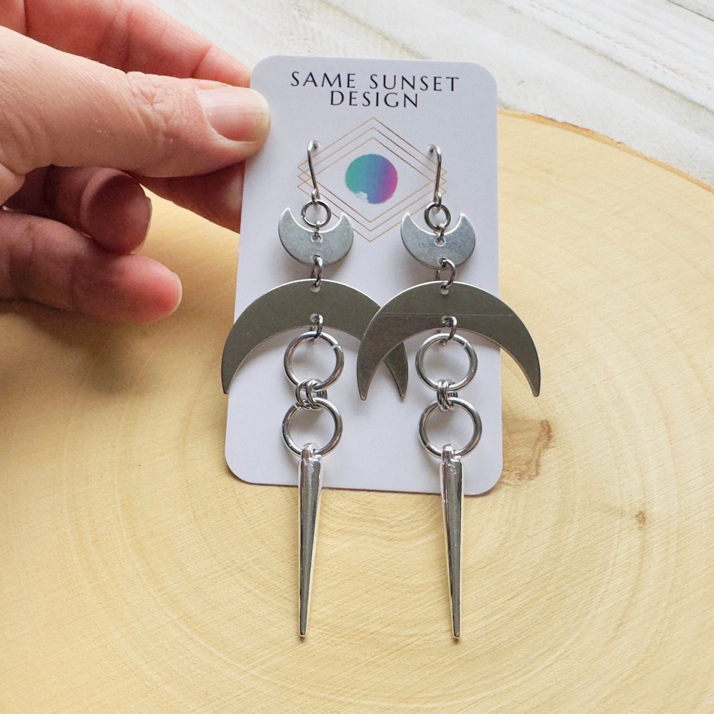 Moon Earrings, Goth Earrings, Punk Earrings, Witchy Earrings, Unique Birthday Gift Girl, Celestial Jewelry Witchy Gifts for Women, Silver