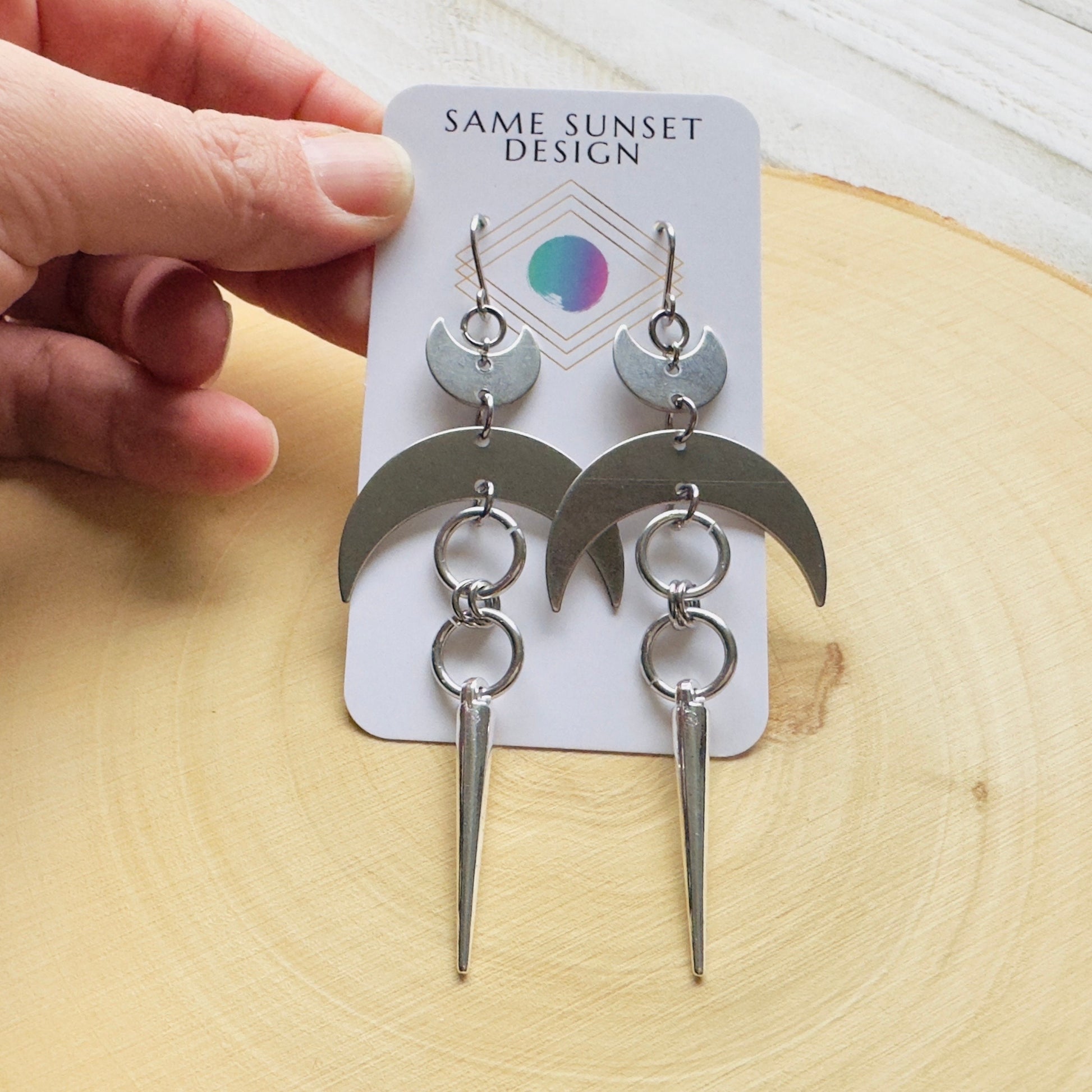 Moon Earrings, Goth Earrings, Punk Earrings, Witchy Earrings, Unique Birthday Gift Girl, Celestial Jewelry Witchy Gifts for Women, Silver
