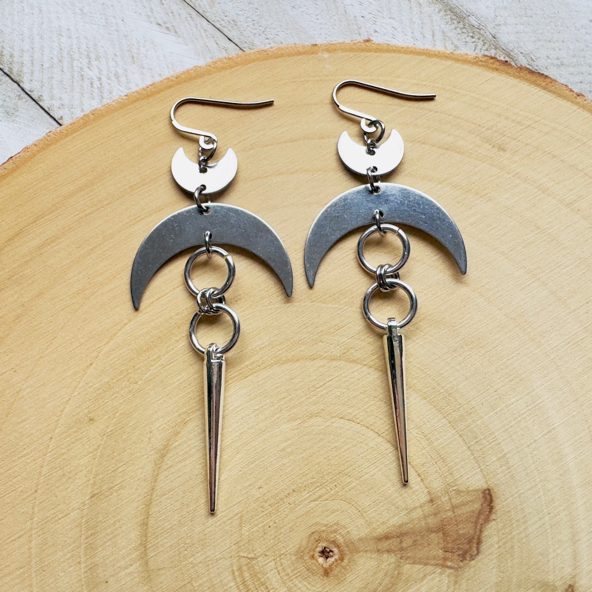 Moon Earrings, Goth Earrings, Punk Earrings, Witchy Earrings, Unique Birthday Gift Girl, Celestial Jewelry Witchy Gifts for Women, Silver