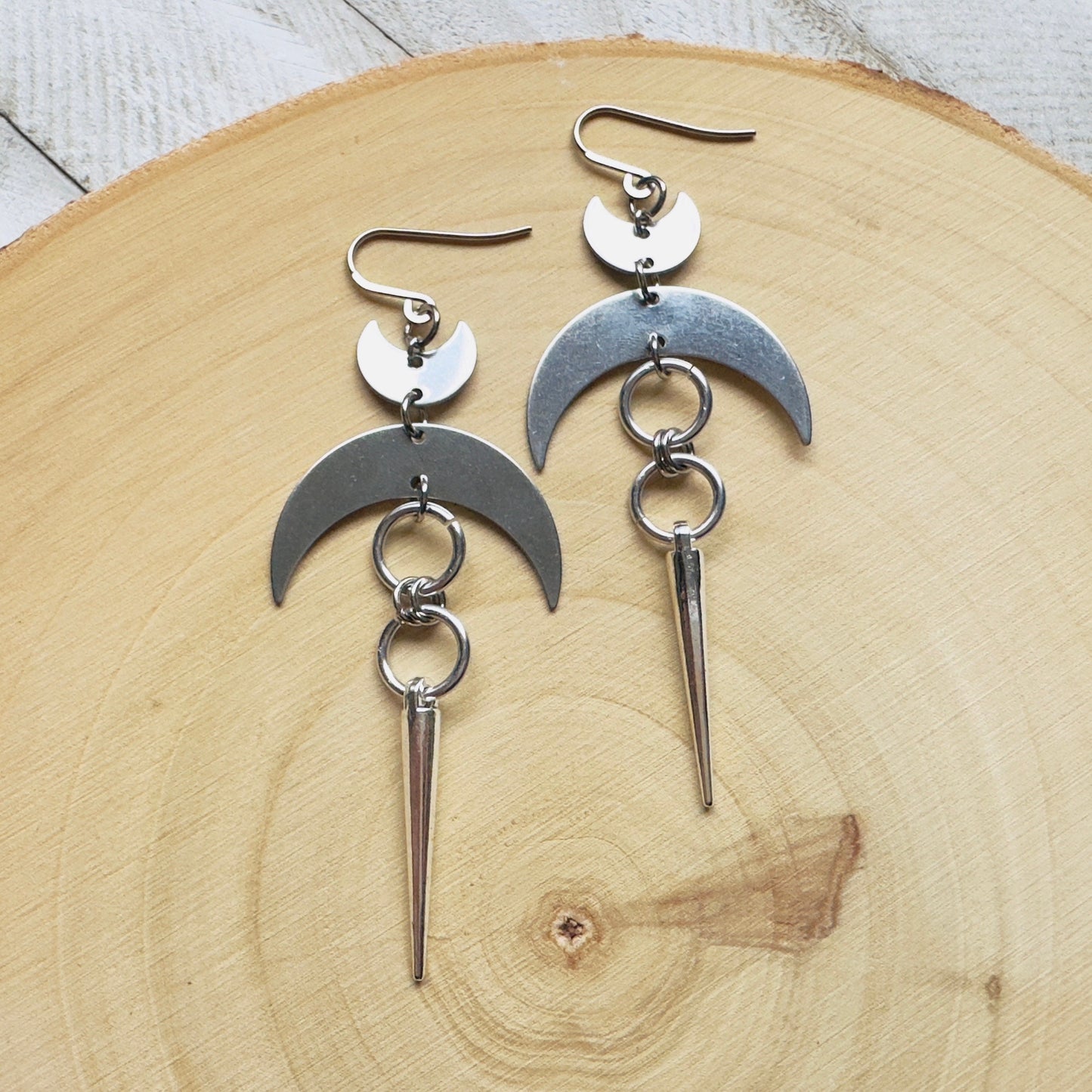 Moon Earrings, Goth Earrings, Punk Earrings, Witchy Earrings, Unique Birthday Gift Girl, Celestial Jewelry Witchy Gifts for Women, Silver