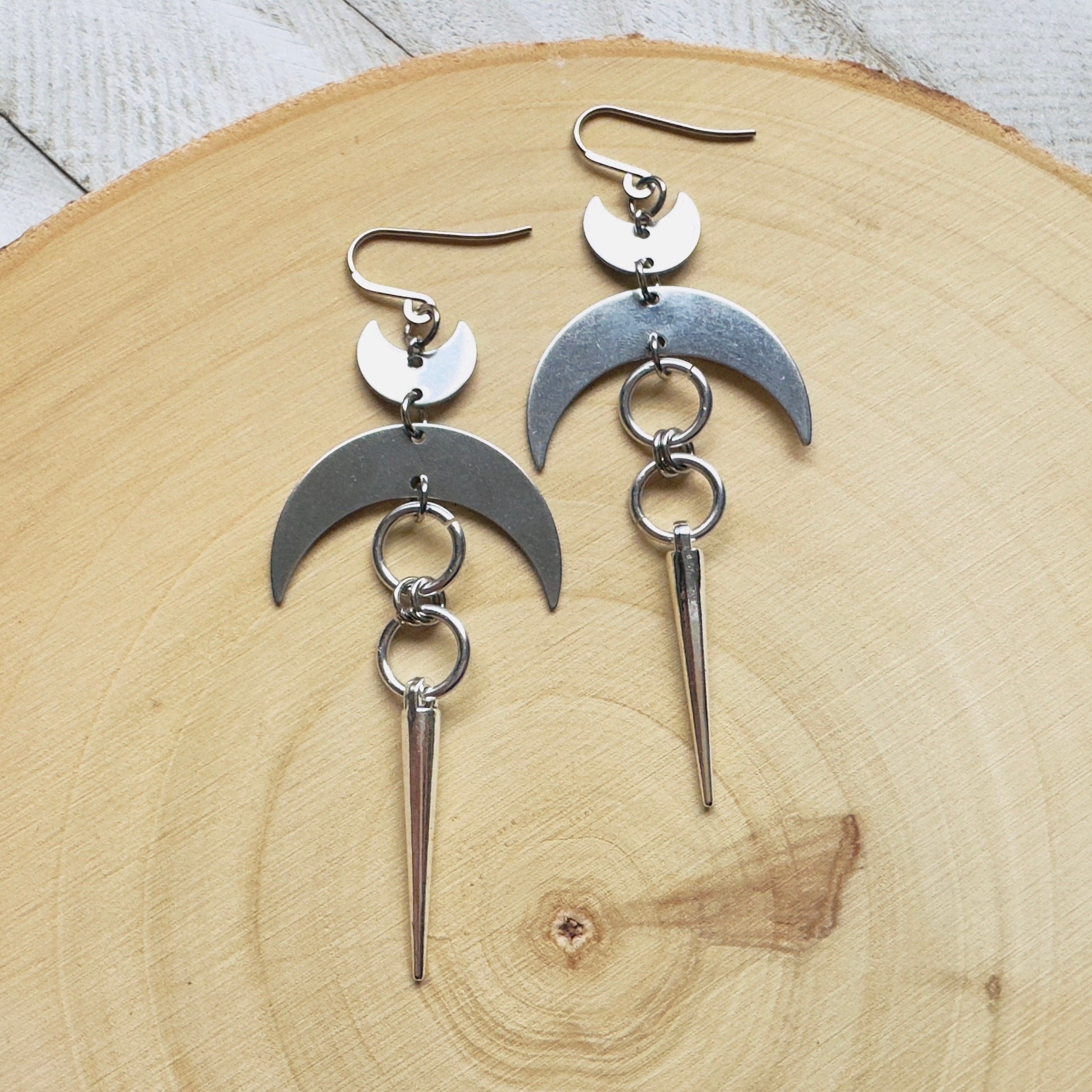 Moon Earrings, Goth Earrings, Punk Earrings, Witchy Earrings, Unique Birthday Gift Girl, Celestial Jewelry Witchy Gifts for Women, Silver