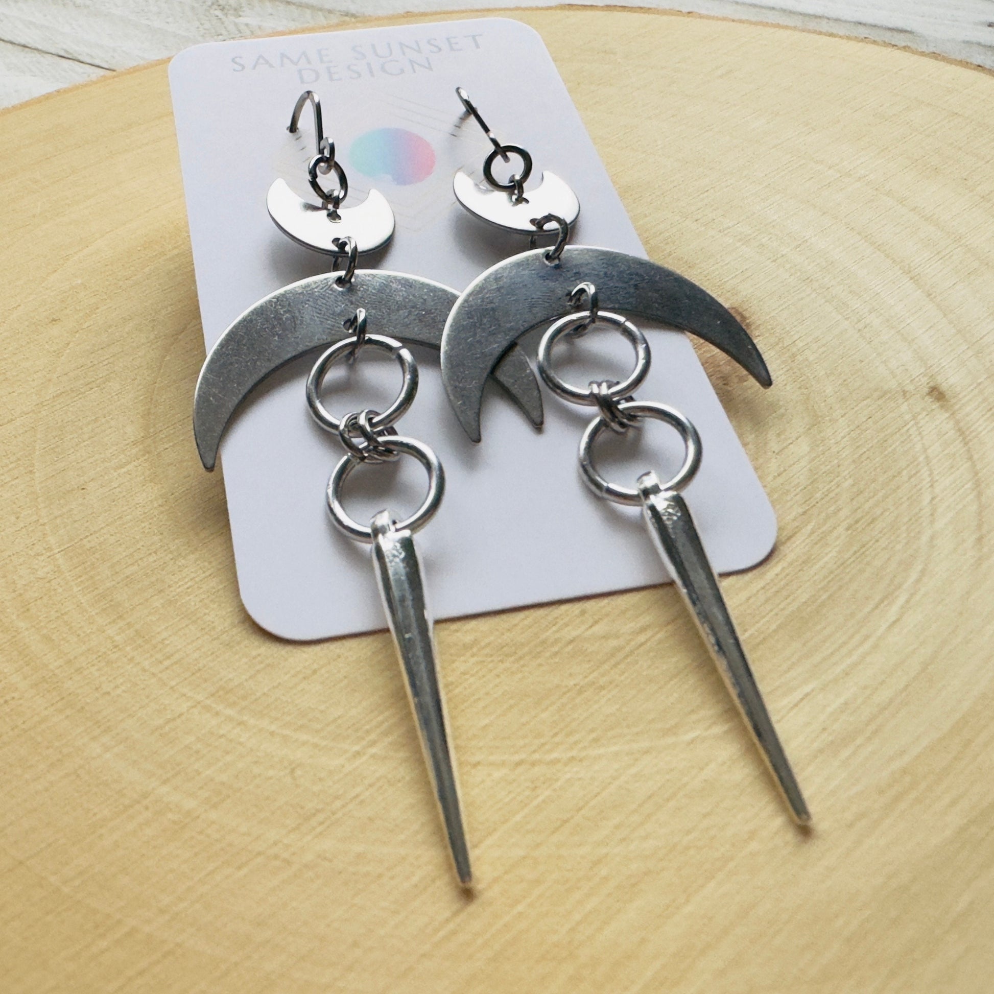 Moon Earrings, Goth Earrings, Punk Earrings, Witchy Earrings, Unique Birthday Gift Girl, Celestial Jewelry Witchy Gifts for Women, Silver