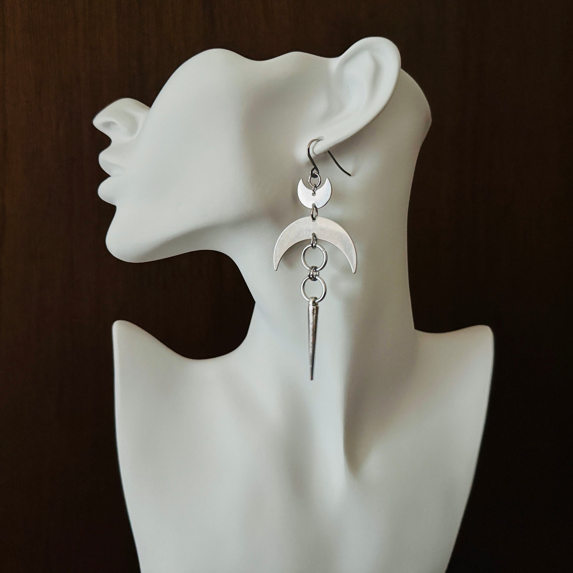 Moon Earrings, Goth Earrings, Punk Earrings, Witchy Earrings, Unique Birthday Gift Girl, Celestial Jewelry Witchy Gifts for Women, Silver