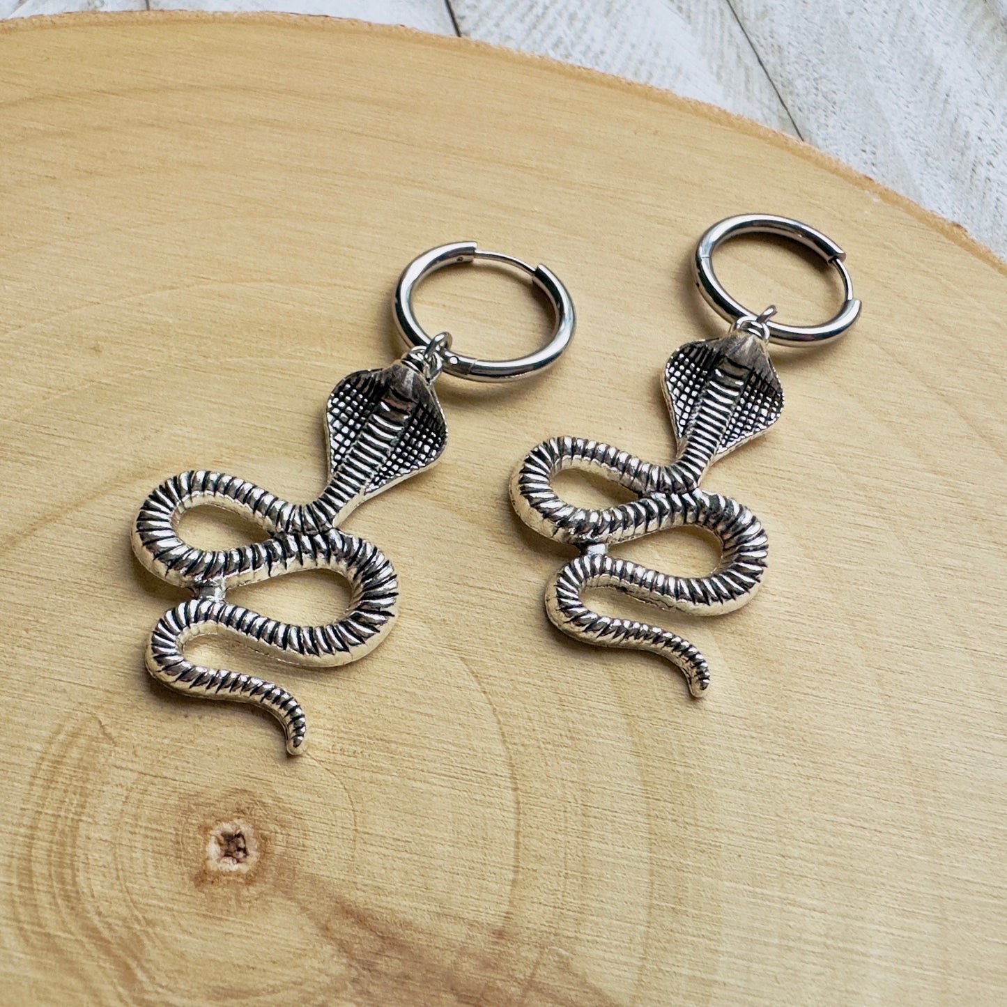 Snake Earrings, Huggie Hoop Earrings, Goth Earrings, Punk Earrings, Witchy Earrings, Best Friend Birthday Gift, Teen Girl Jewelry, Silver