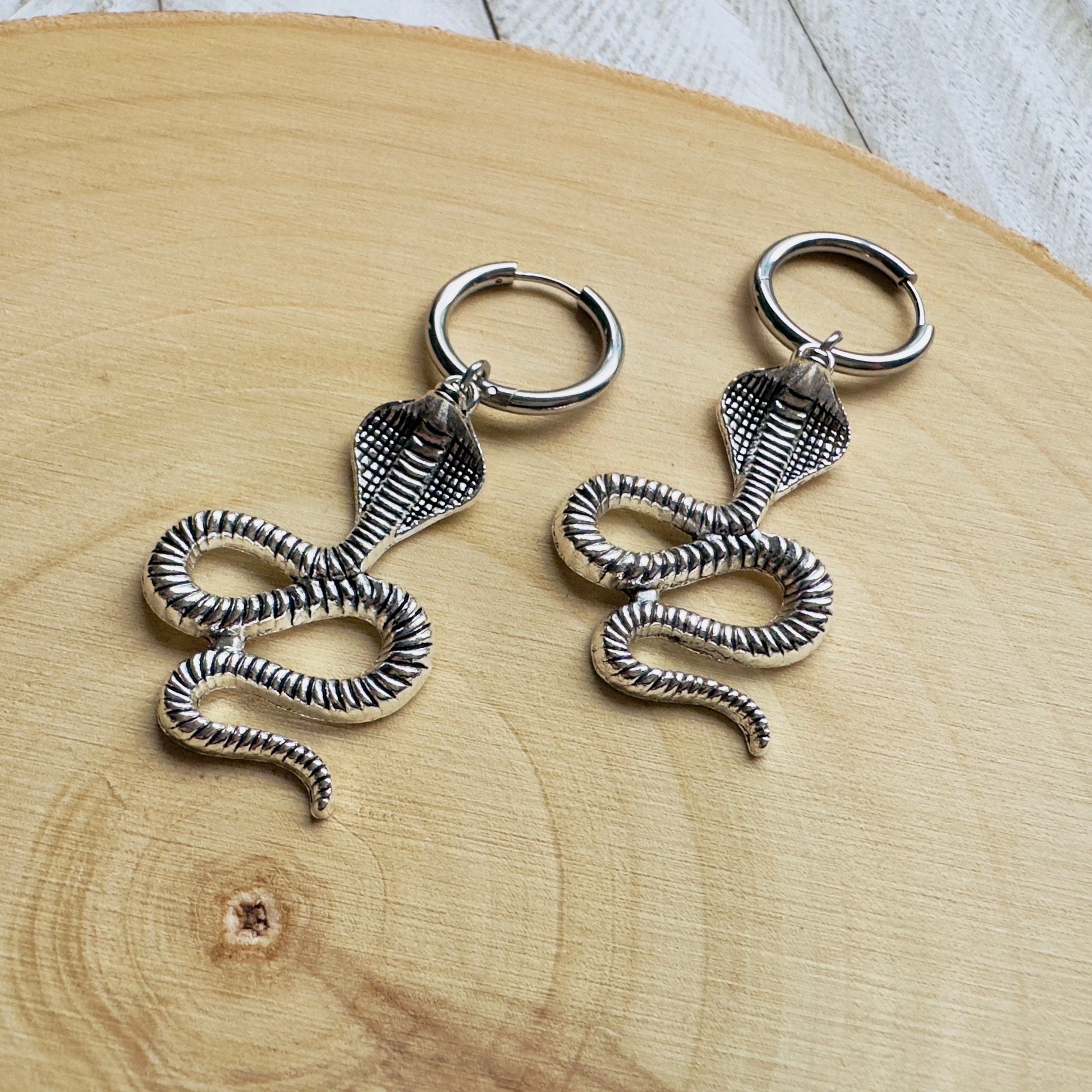 Snake Earrings, Huggie Hoop Earrings, Goth Earrings, Punk Earrings, Witchy Earrings, Best Friend Birthday Gift, Teen Girl Jewelry, Silver
