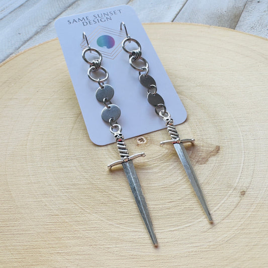 Sword Earrings, Goth Earrings Dangle, Punk Earrings, Witchy Earrings, Metalhead Gifts, Best Friend Birthday Gift, Teen Girl Jewelry, Silver