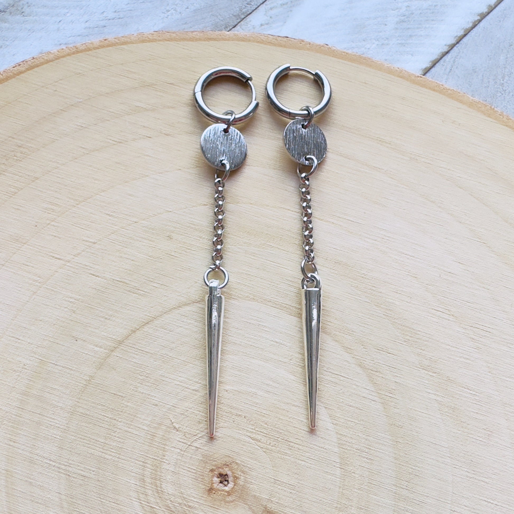 Spike Earrings, Hoop Earrings Silver, Goth Earrings Dangle, Punk Earrings, Best Friend Birthday Gift, Sweet 16 Gift, Best Gift for Mom