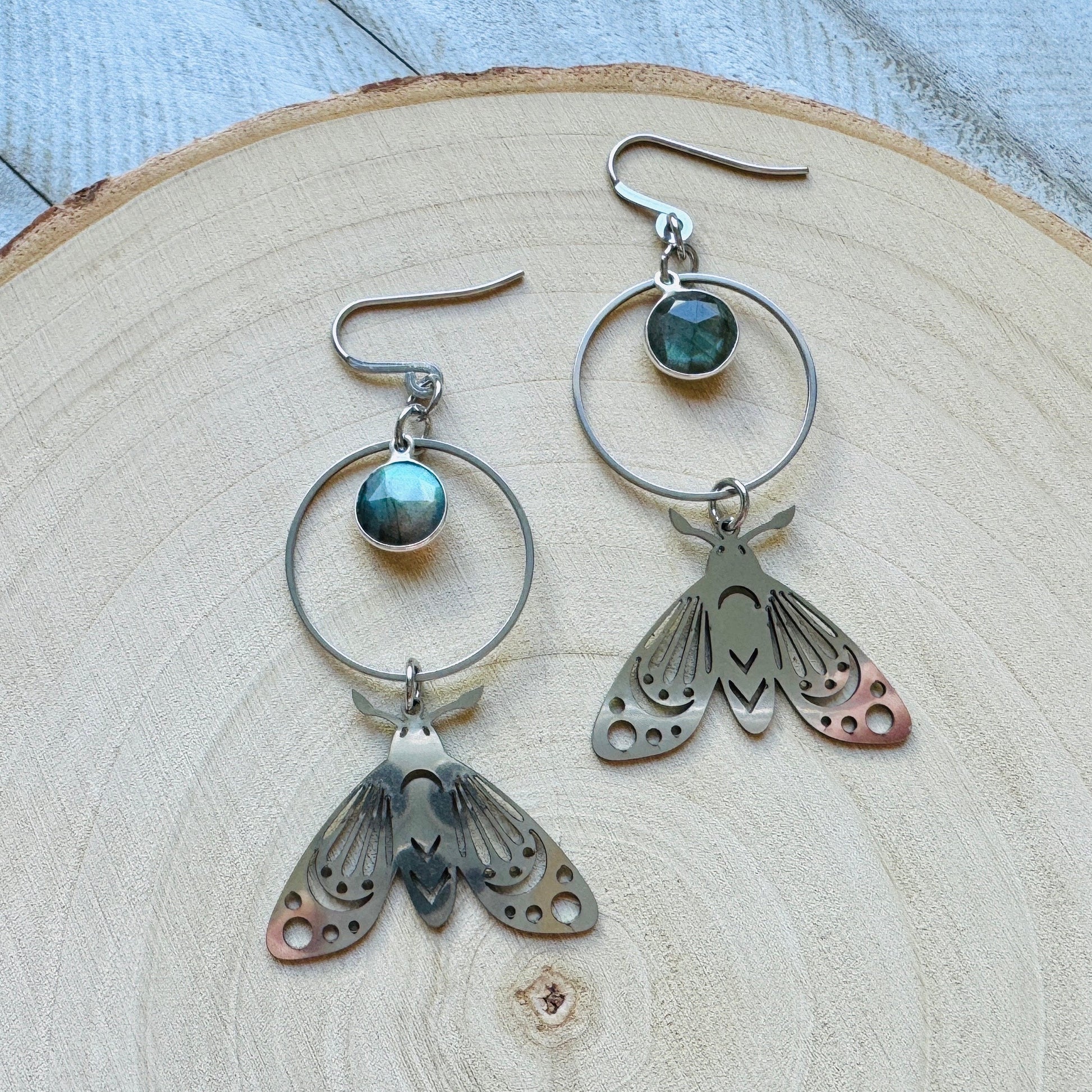 Moth Earrings, Celestial Earrings Silver, Labradorite Earrings, Wedding Jewelry for Brides, Mothers Day Gift from Daughter, Corporate Goth