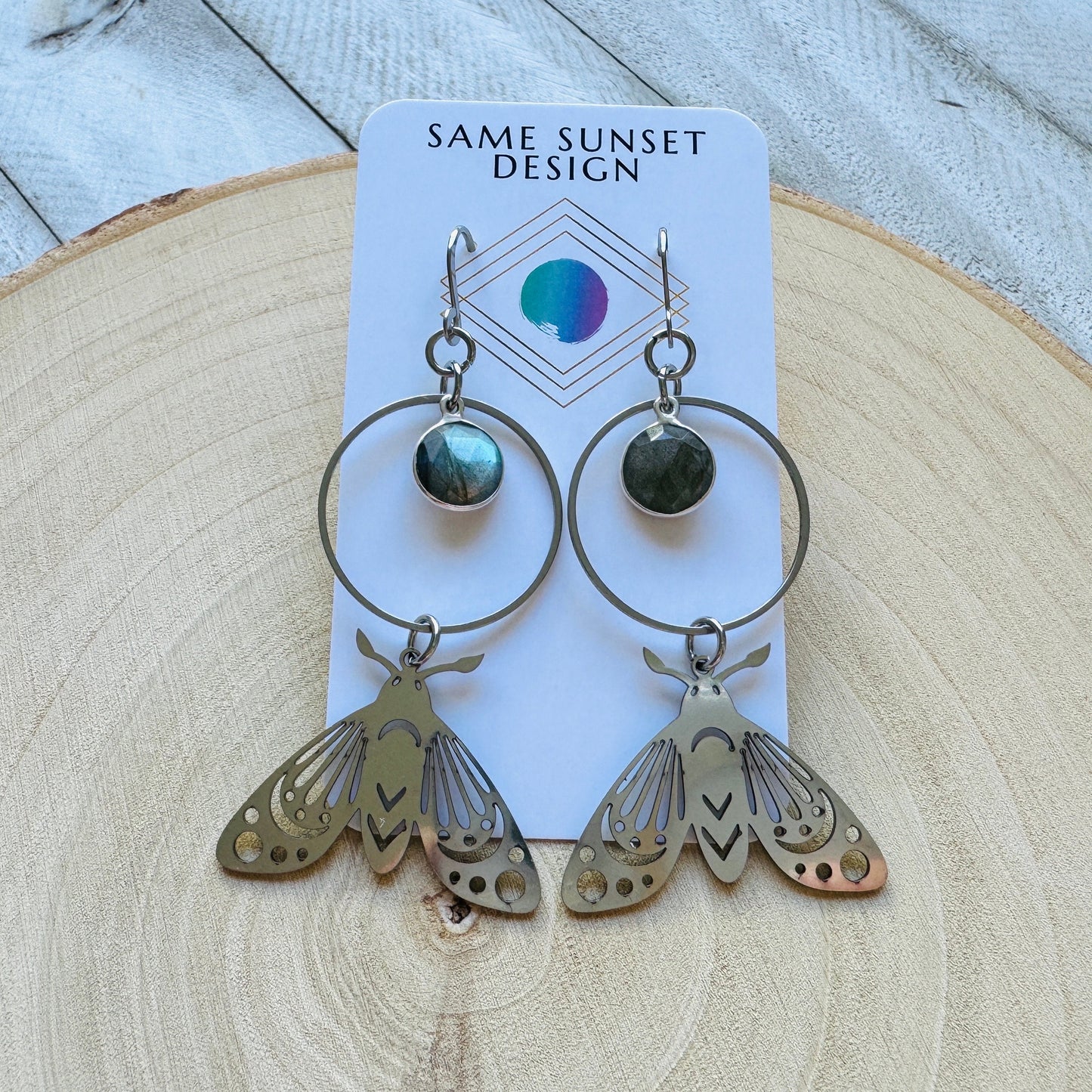 Moth Earrings, Celestial Earrings Silver, Labradorite Earrings, Wedding Jewelry for Brides, Mothers Day Gift from Daughter, Corporate Goth