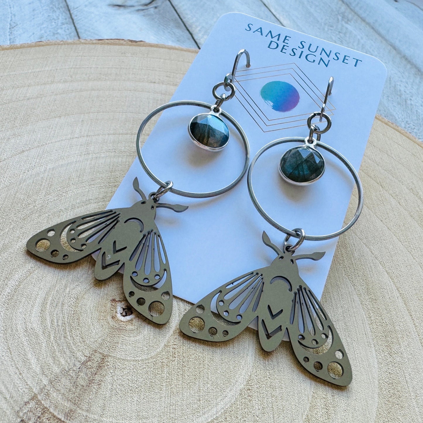 Moth Earrings, Celestial Earrings Silver, Labradorite Earrings, Wedding Jewelry for Brides, Mothers Day Gift from Daughter, Corporate Goth