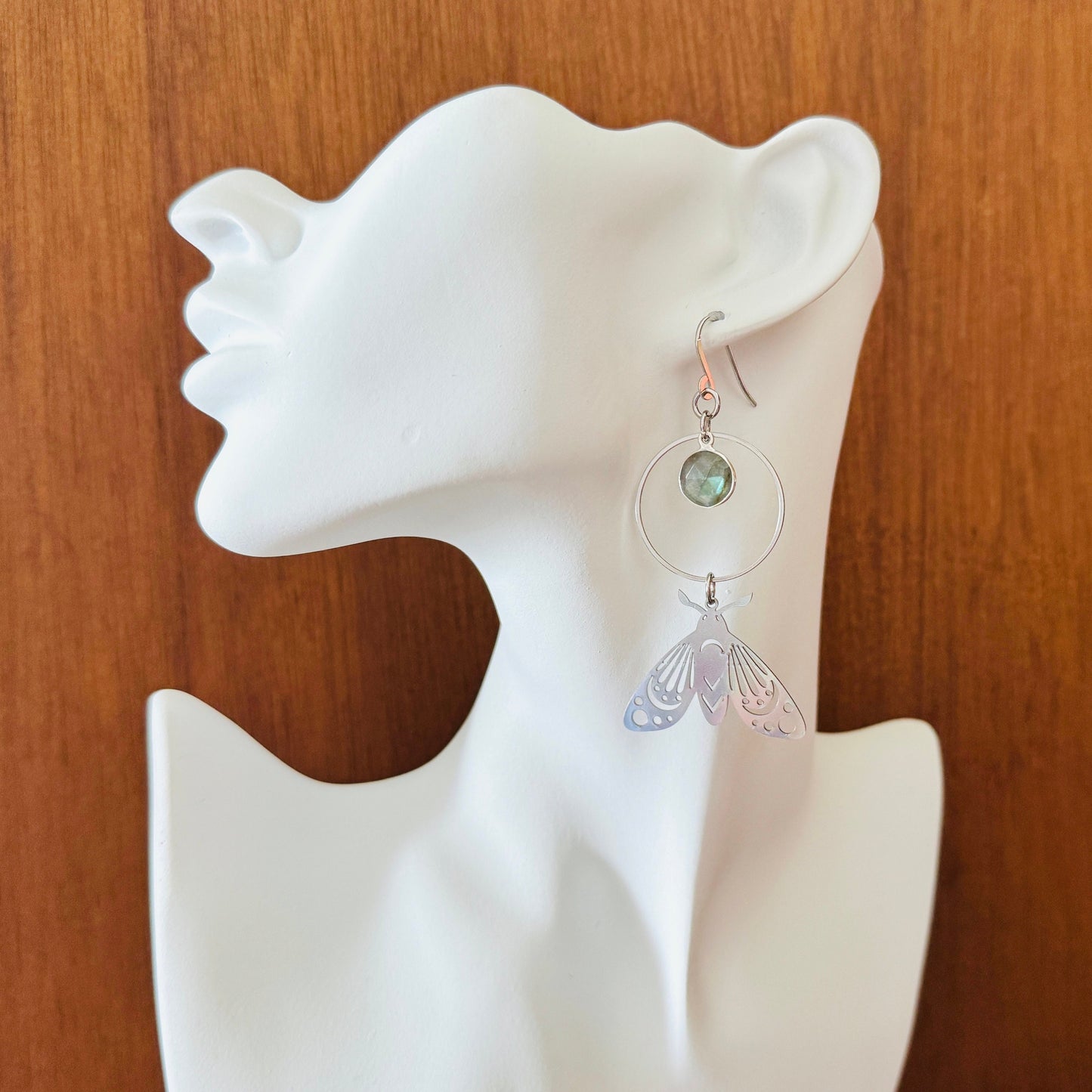 Moth Earrings, Celestial Earrings Silver, Labradorite Earrings, Wedding Jewelry for Brides, Mothers Day Gift from Daughter, Corporate Goth