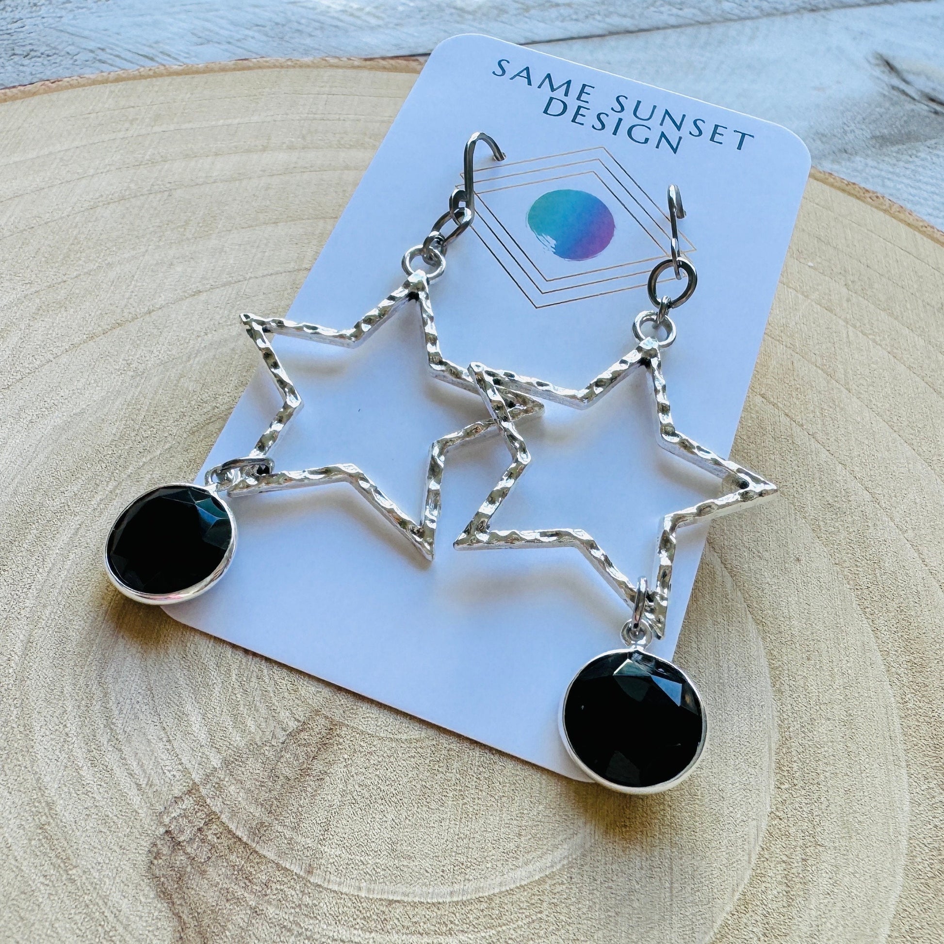 Star Earrings Silver, Onyx, Goth Earrings, Punk Earrings, Best Friend Birthday, Trendy Jewelry 2024, Mothers Day Gift from Daughter