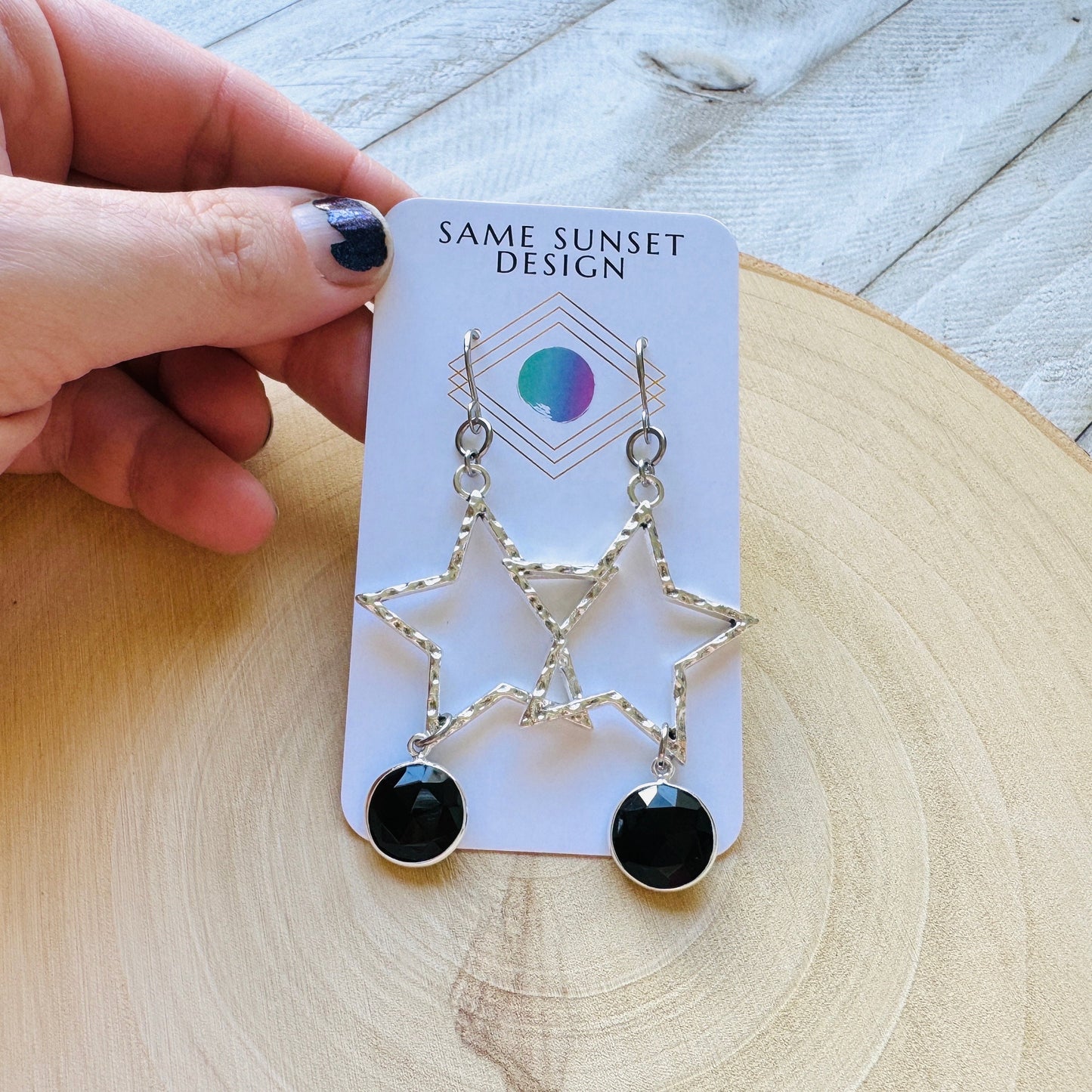 Star Earrings Silver, Onyx, Goth Earrings, Punk Earrings, Best Friend Birthday, Trendy Jewelry 2024, Mothers Day Gift from Daughter