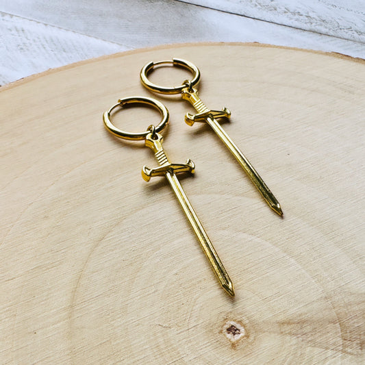 Dagger Earrings, Huggie Hoop Earrings, Goth Earrings, Punk Earrings, Witchy Earrings, Best Friend Birthday Gift, Unique Birthday Gift Girl