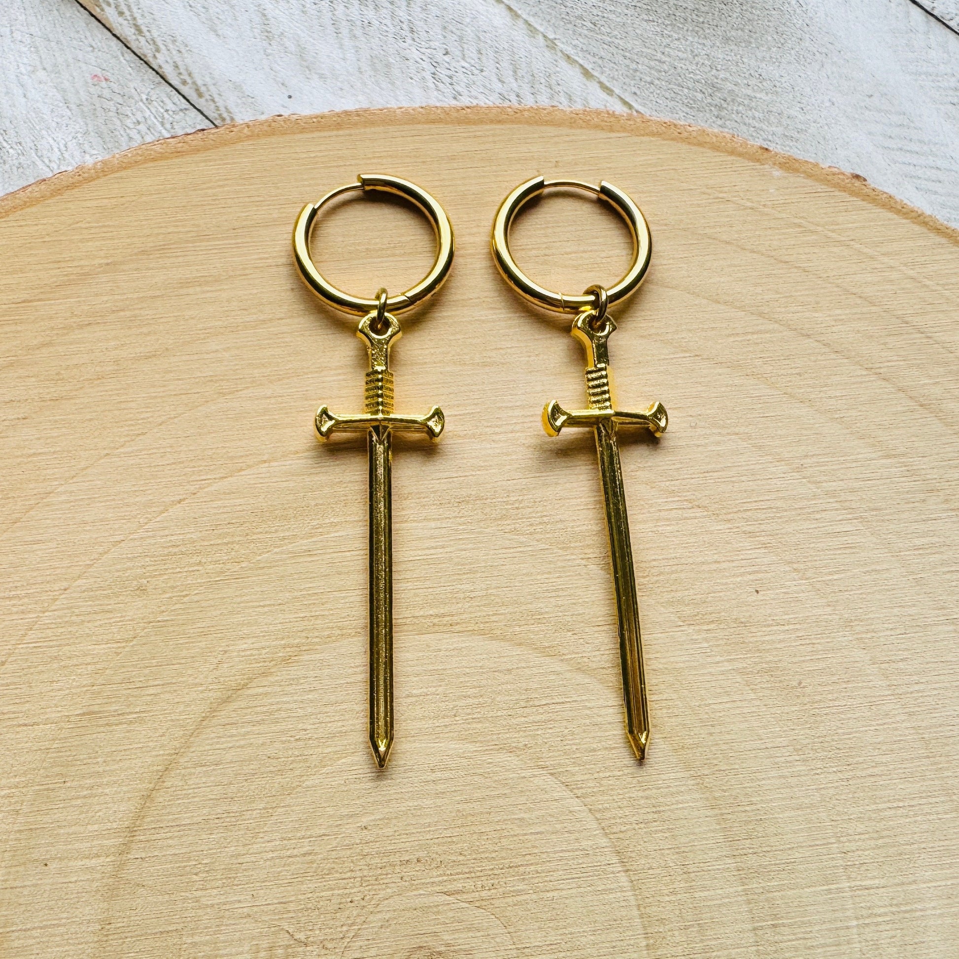 Dagger Earrings, Huggie Hoop Earrings, Goth Earrings, Punk Earrings, Witchy Earrings, Best Friend Birthday Gift, Unique Birthday Gift Girl