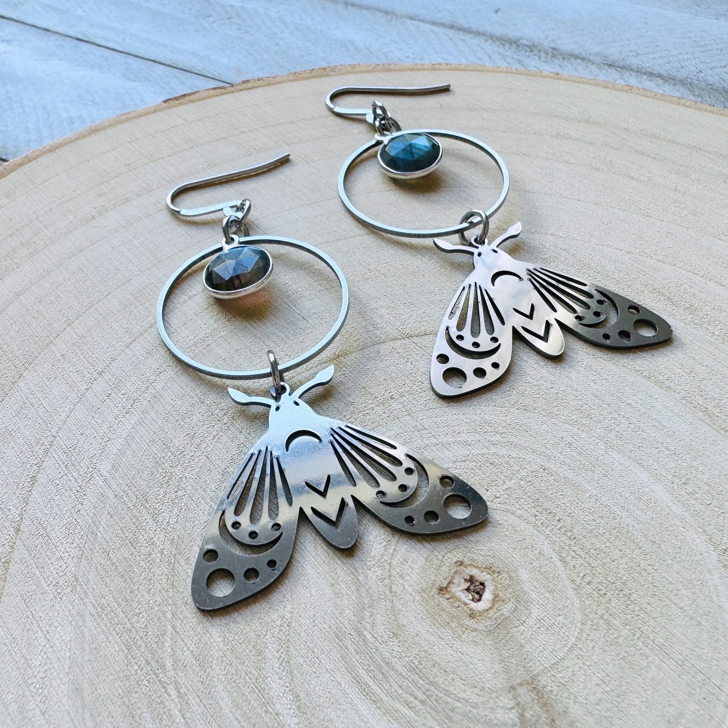 Moth Earrings, Celestial Earrings Silver, Labradorite Earrings, Wedding Jewelry for Brides, Mothers Day Gift from Daughter, Corporate Goth
