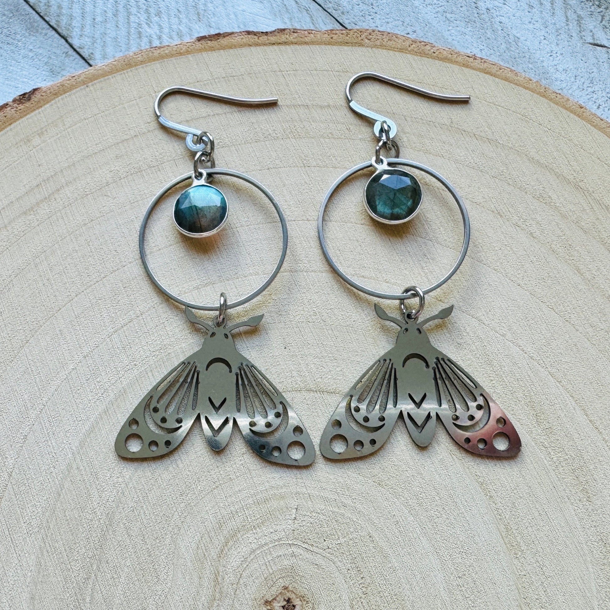 Moth Earrings, Celestial Earrings Silver, Labradorite Earrings, Wedding Jewelry for Brides, Mothers Day Gift from Daughter, Corporate Goth