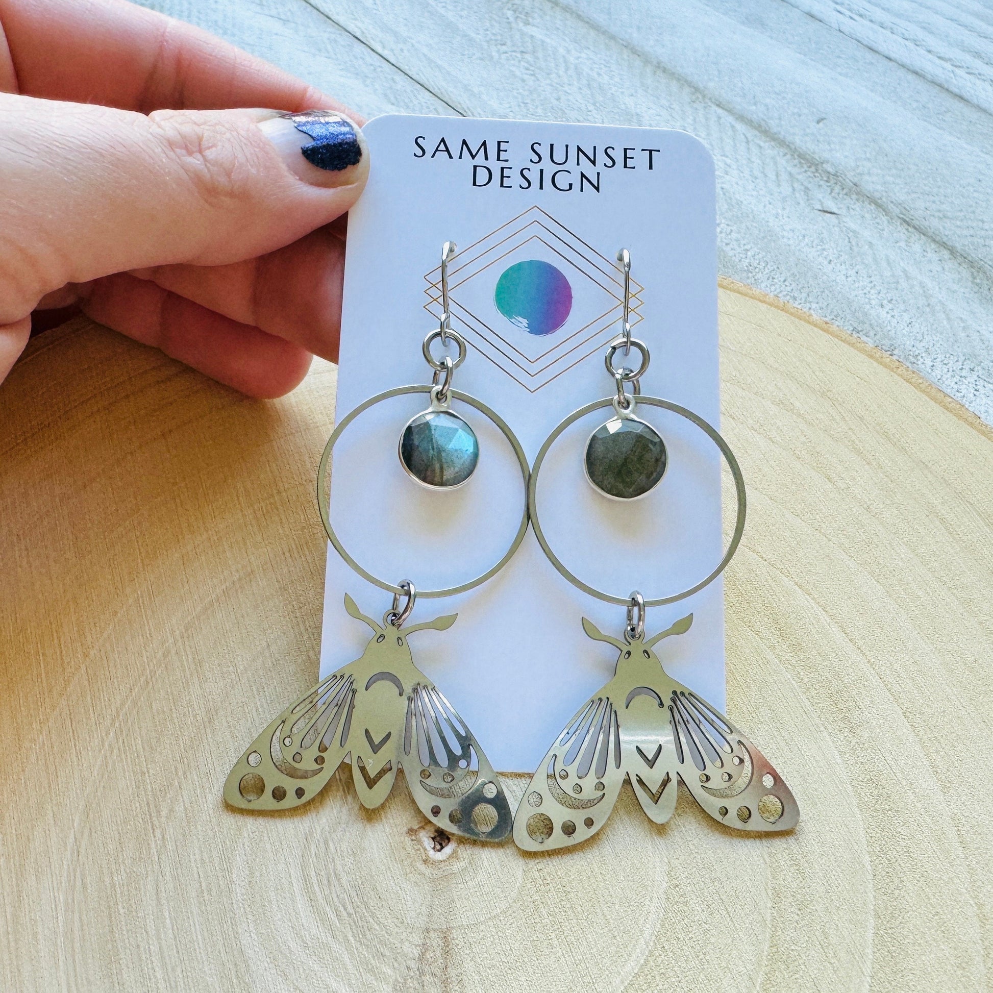 Moth Earrings, Celestial Earrings Silver, Labradorite Earrings, Wedding Jewelry for Brides, Mothers Day Gift from Daughter, Corporate Goth