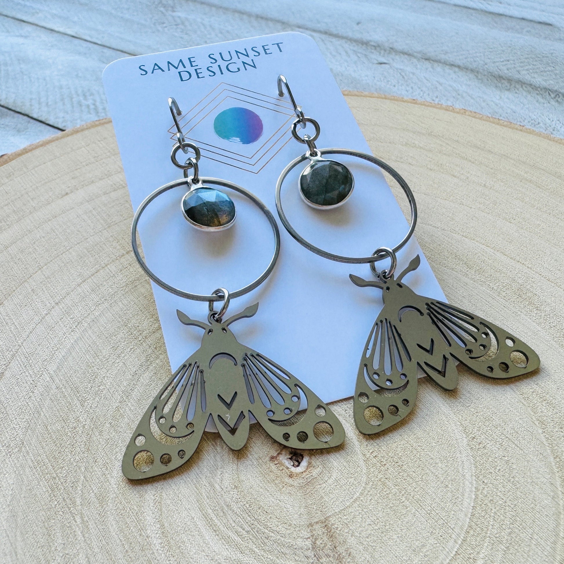 Moth Earrings, Celestial Earrings Silver, Labradorite Earrings, Wedding Jewelry for Brides, Mothers Day Gift from Daughter, Corporate Goth