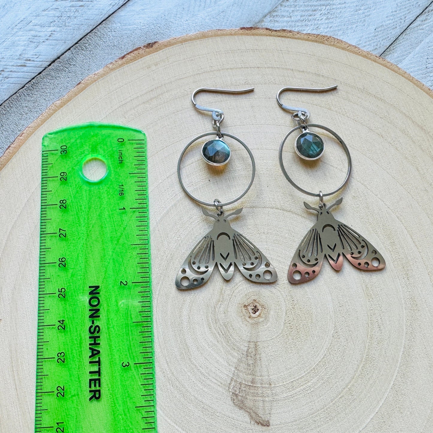 Moth Earrings, Celestial Earrings Silver, Labradorite Earrings, Wedding Jewelry for Brides, Mothers Day Gift from Daughter, Corporate Goth