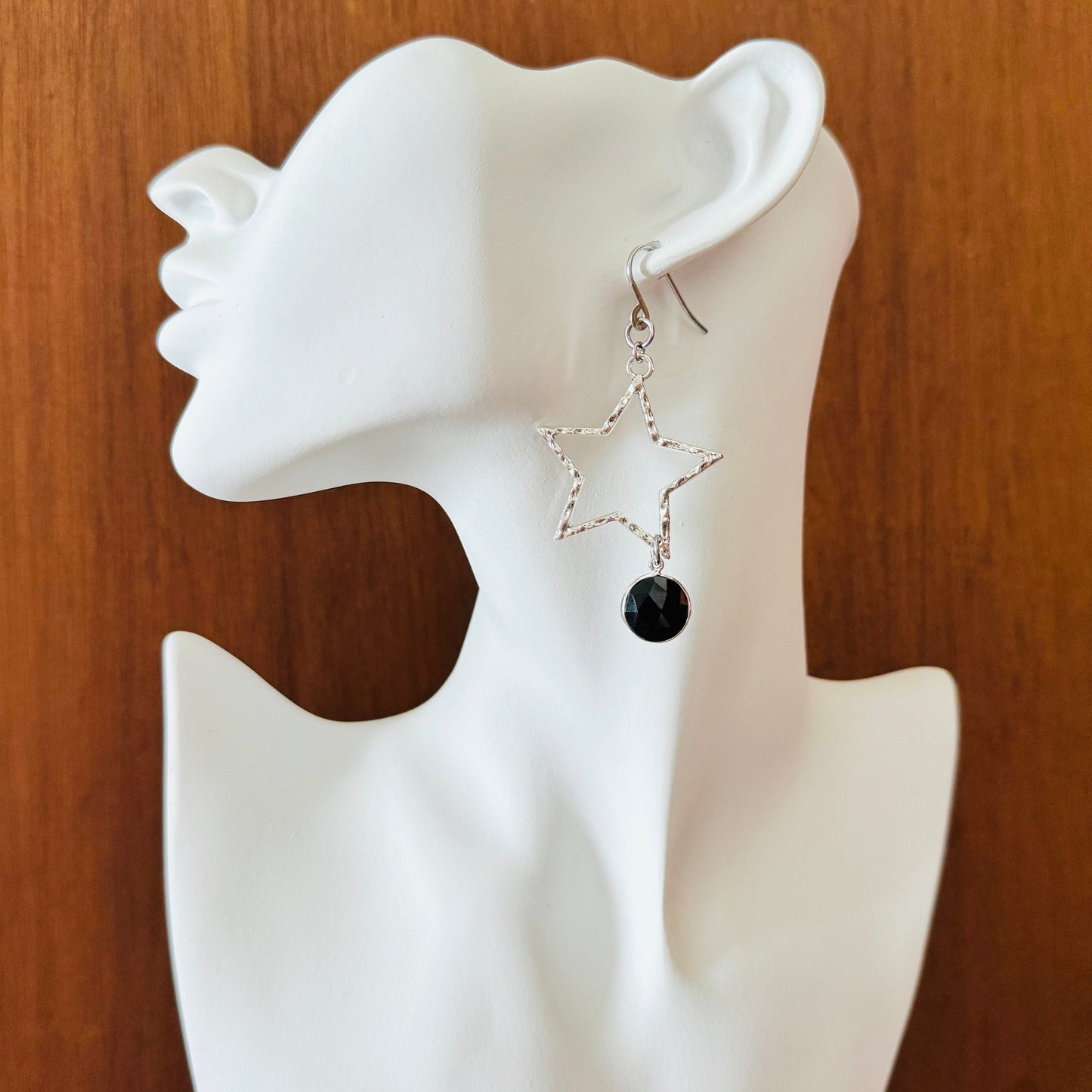 Star Earrings Silver, Onyx, Goth Earrings, Punk Earrings, Best Friend Birthday, Trendy Jewelry 2024, Mothers Day Gift from Daughter