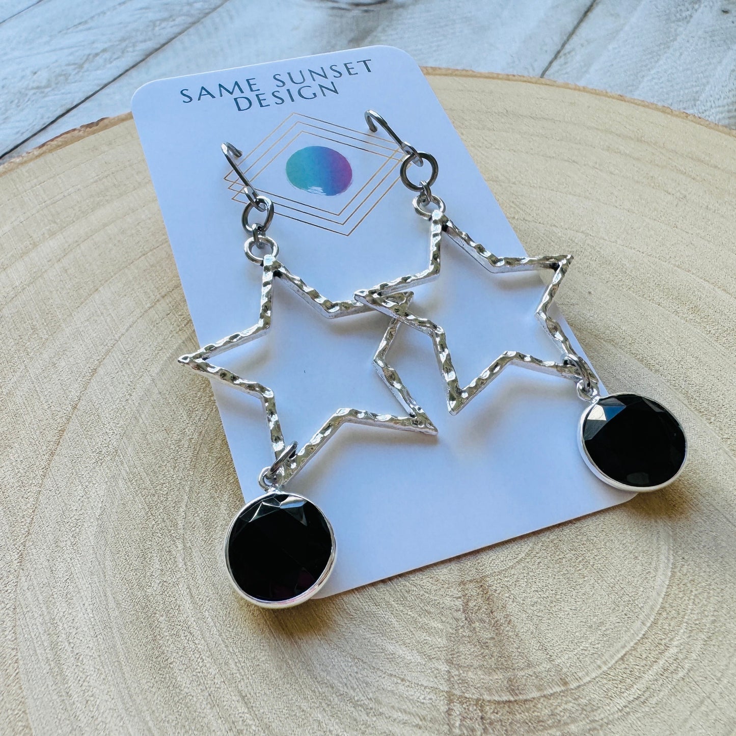 Star Earrings Silver, Onyx, Goth Earrings, Punk Earrings, Best Friend Birthday, Trendy Jewelry 2024, Mothers Day Gift from Daughter