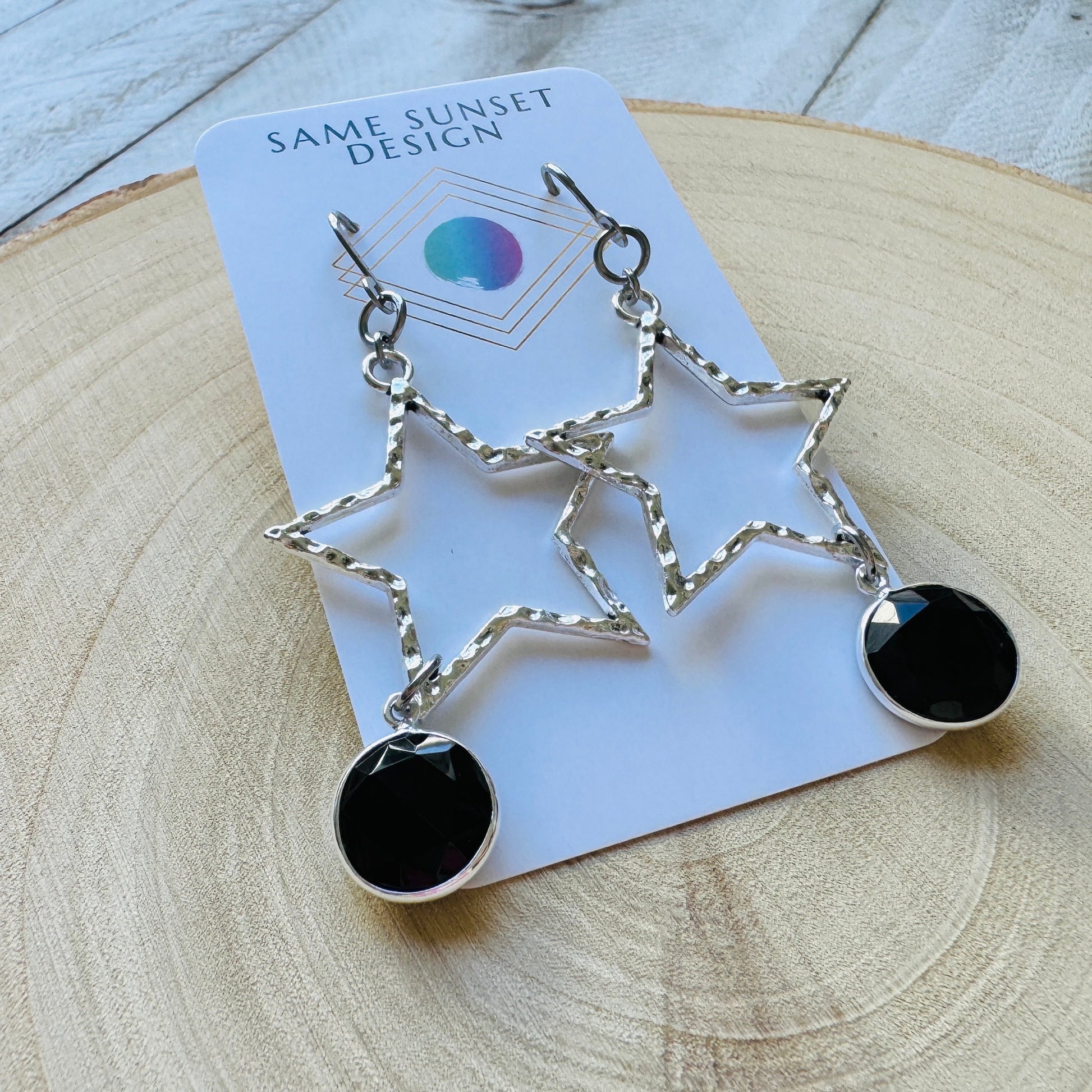 Star Earrings Silver, Onyx, Goth Earrings, Punk Earrings, Best Friend Birthday, Trendy Jewelry 2024, Mothers Day Gift from Daughter