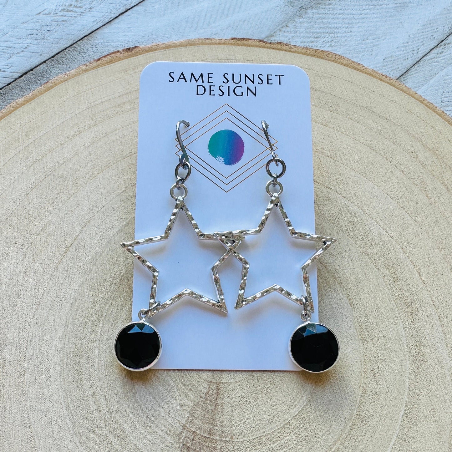 Star Earrings Silver, Onyx, Goth Earrings, Punk Earrings, Best Friend Birthday, Trendy Jewelry 2024, Mothers Day Gift from Daughter
