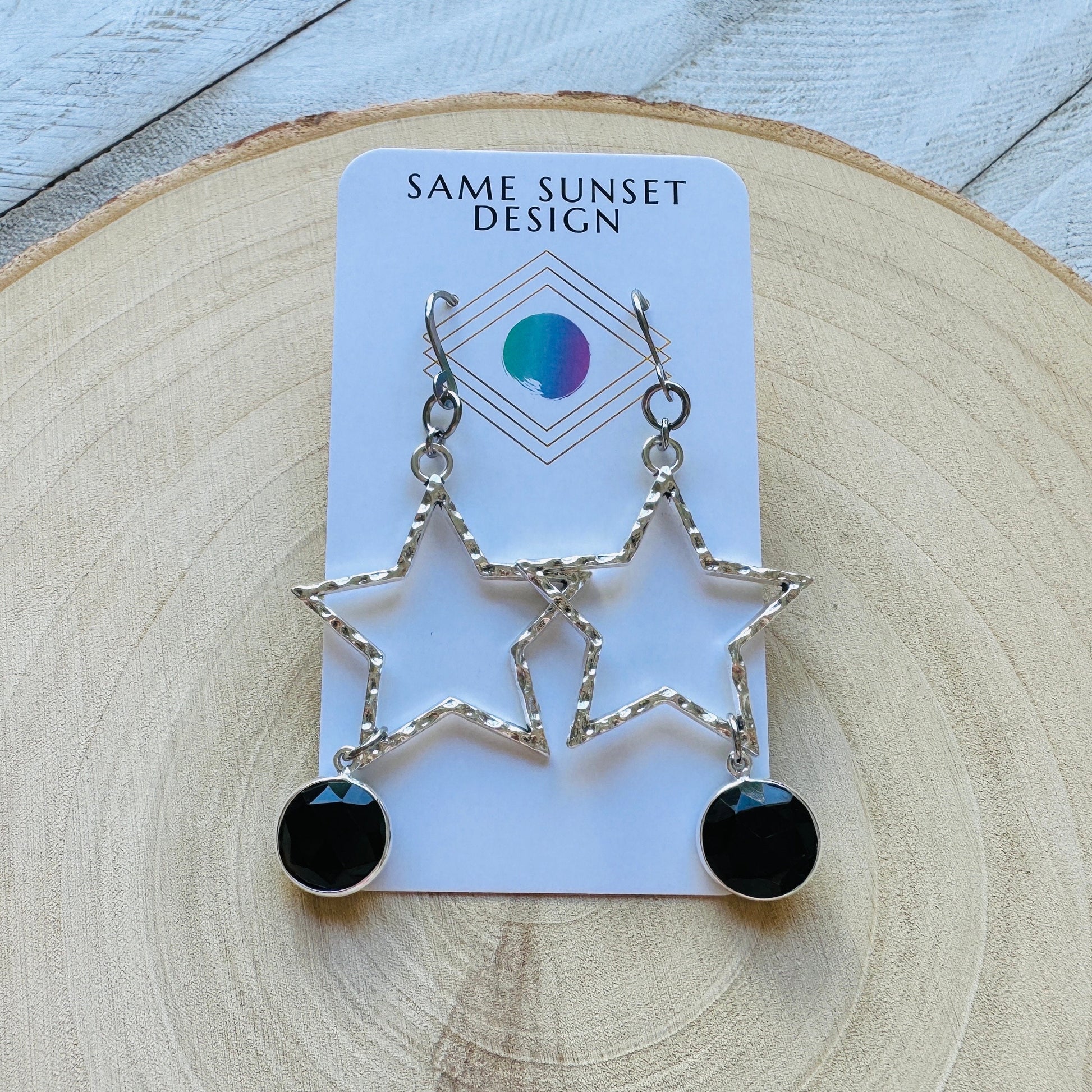 Star Earrings Silver, Onyx, Goth Earrings, Punk Earrings, Best Friend Birthday, Trendy Jewelry 2024, Mothers Day Gift from Daughter