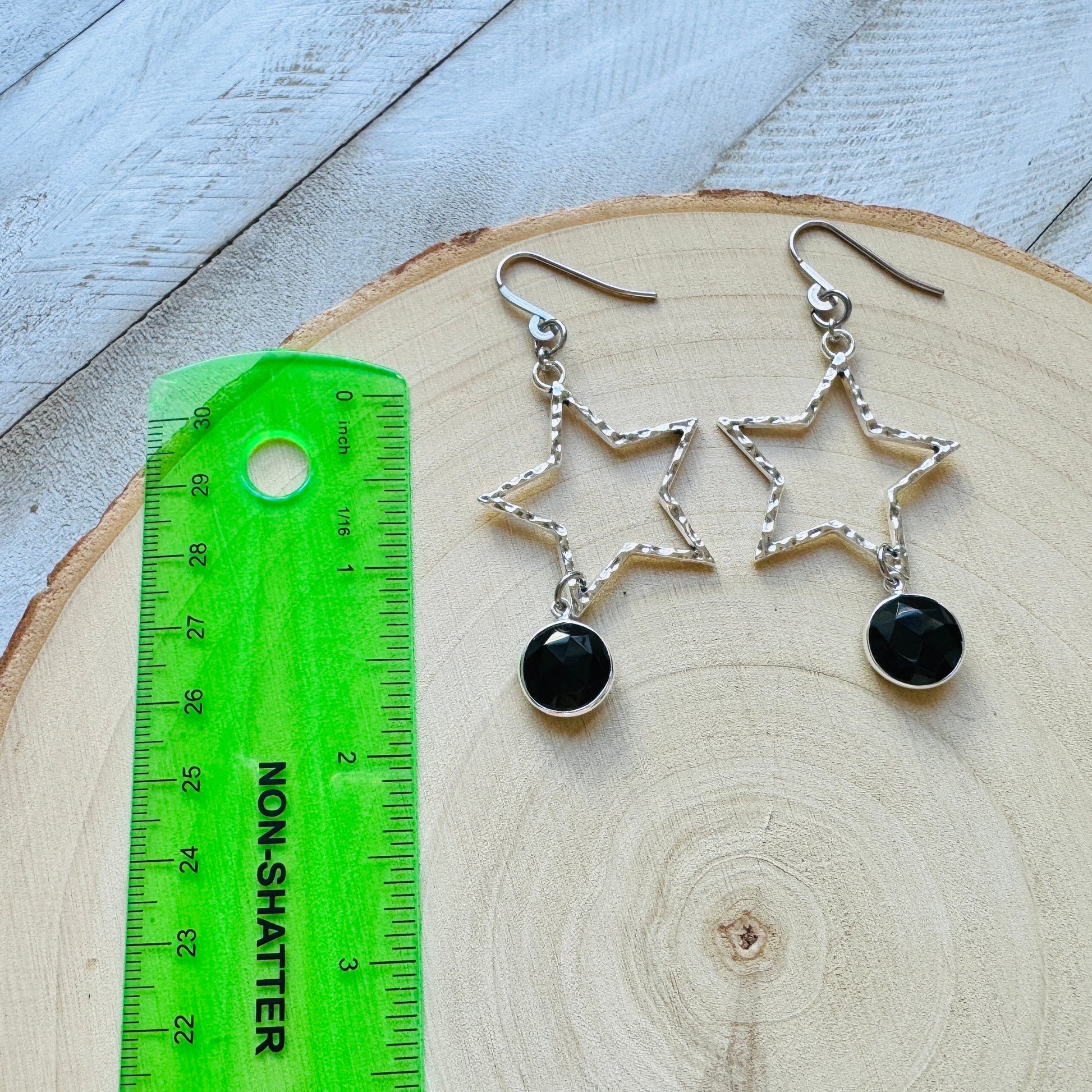 Star Earrings Silver, Onyx, Goth Earrings, Punk Earrings, Best Friend Birthday, Trendy Jewelry 2024, Mothers Day Gift from Daughter