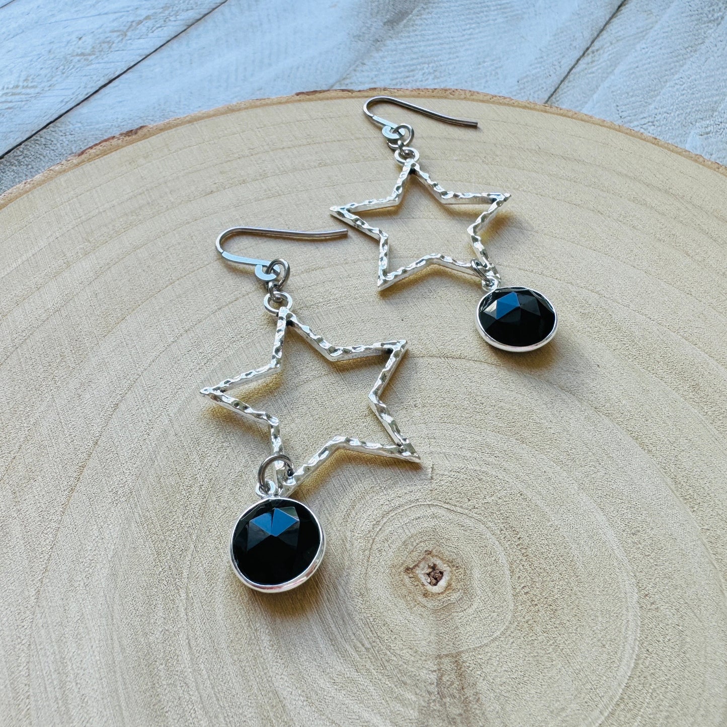 Star Earrings Silver, Onyx, Goth Earrings, Punk Earrings, Best Friend Birthday, Trendy Jewelry 2024, Mothers Day Gift from Daughter
