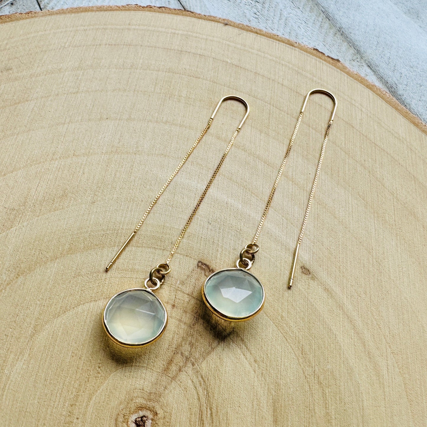 Chalcedony Earrings, Threader Earrings, Western Earrings Dangle, Statement Earrings Boho, Wedding Jewelry for Brides, Best Gift for Mom