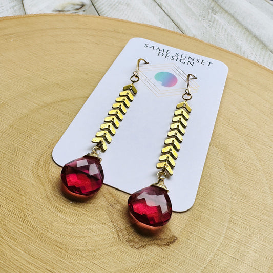 Pink Tourmaline Earrings, Western Earrings Gold, Statement Earrings Boho, Unique Gifts for Women Birthday, Wedding Earrings for Bride