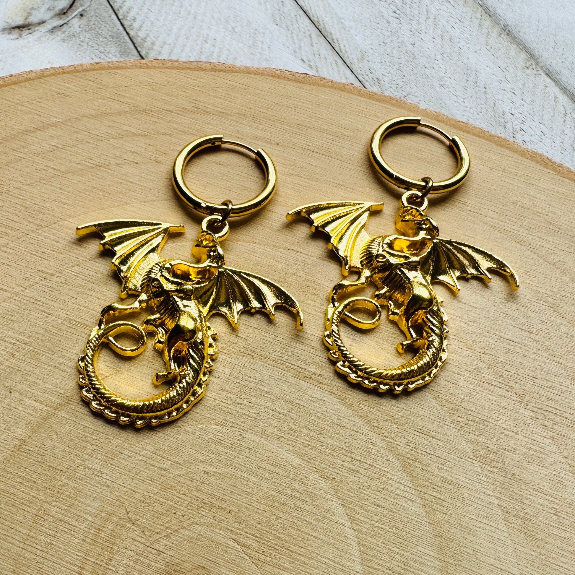 Dragon Earrings, Witchy Earrings Dangle, Huggie Hoops, Dragon Lover Gift, Teen Girl Gifts, Goth Punk Alternative Witchy Jewelry, Punk Gift