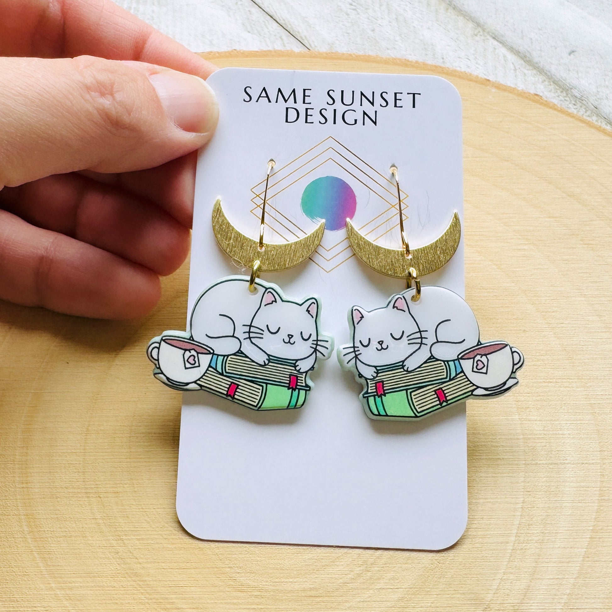 Cat Earrings, Cat Lover Jewelry, Book Earrings Dangle, Cat Gifts for Cat Lovers, Witchy Earrings, Kawaii Jewelry, Unique Gifts for Teachers