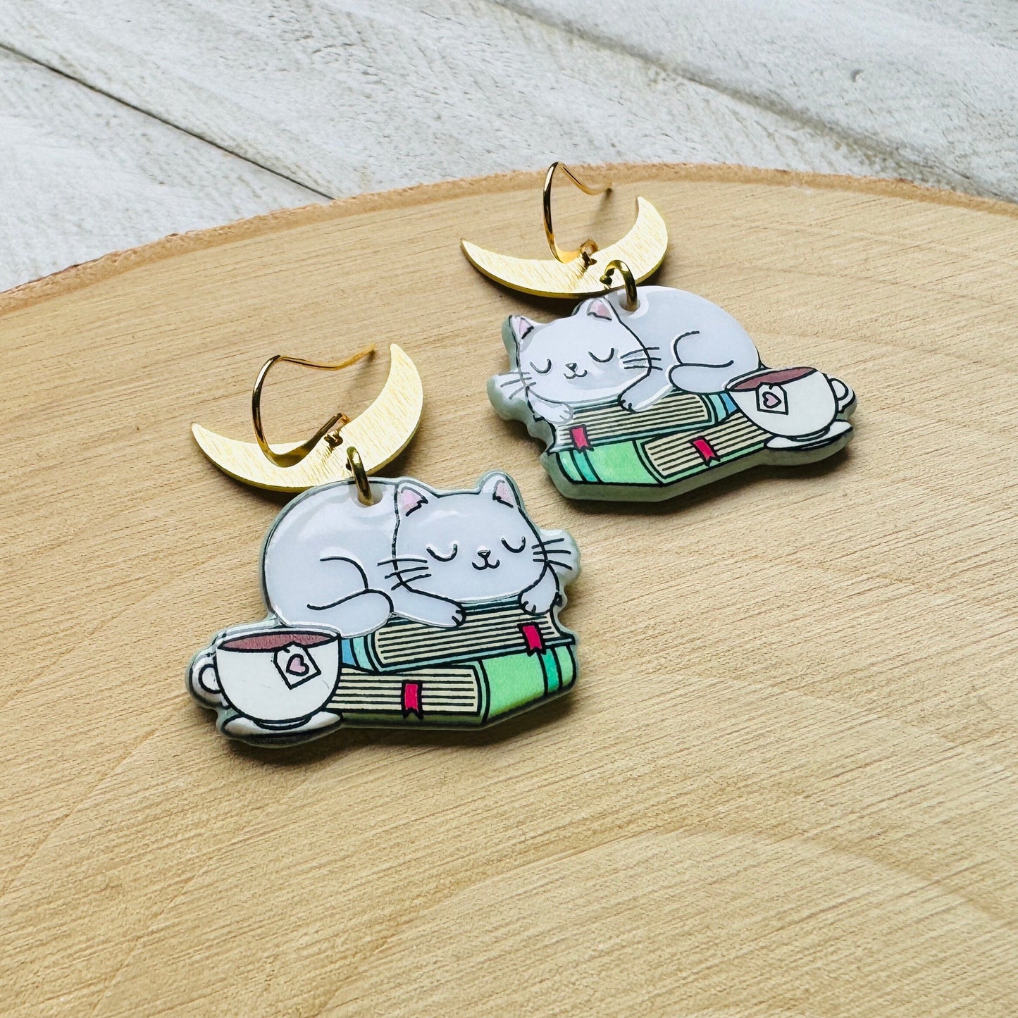 Cat Earrings, Cat Lover Jewelry, Book Earrings Dangle, Cat Gifts for Cat Lovers, Witchy Earrings, Kawaii Jewelry, Unique Gifts for Teachers