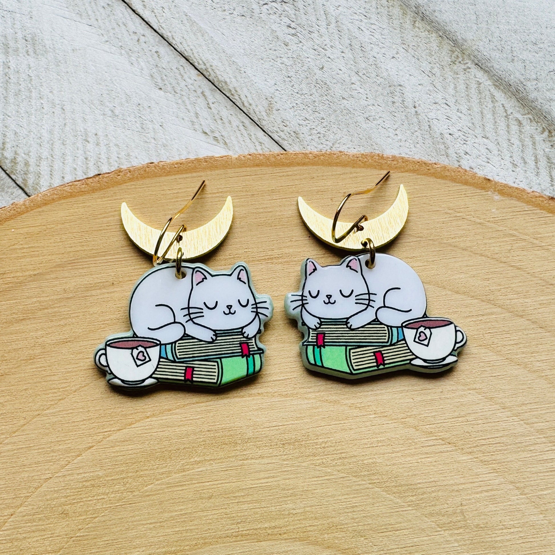 Cat Earrings, Cat Lover Jewelry, Book Earrings Dangle, Cat Gifts for Cat Lovers, Witchy Earrings, Kawaii Jewelry, Unique Gifts for Teachers
