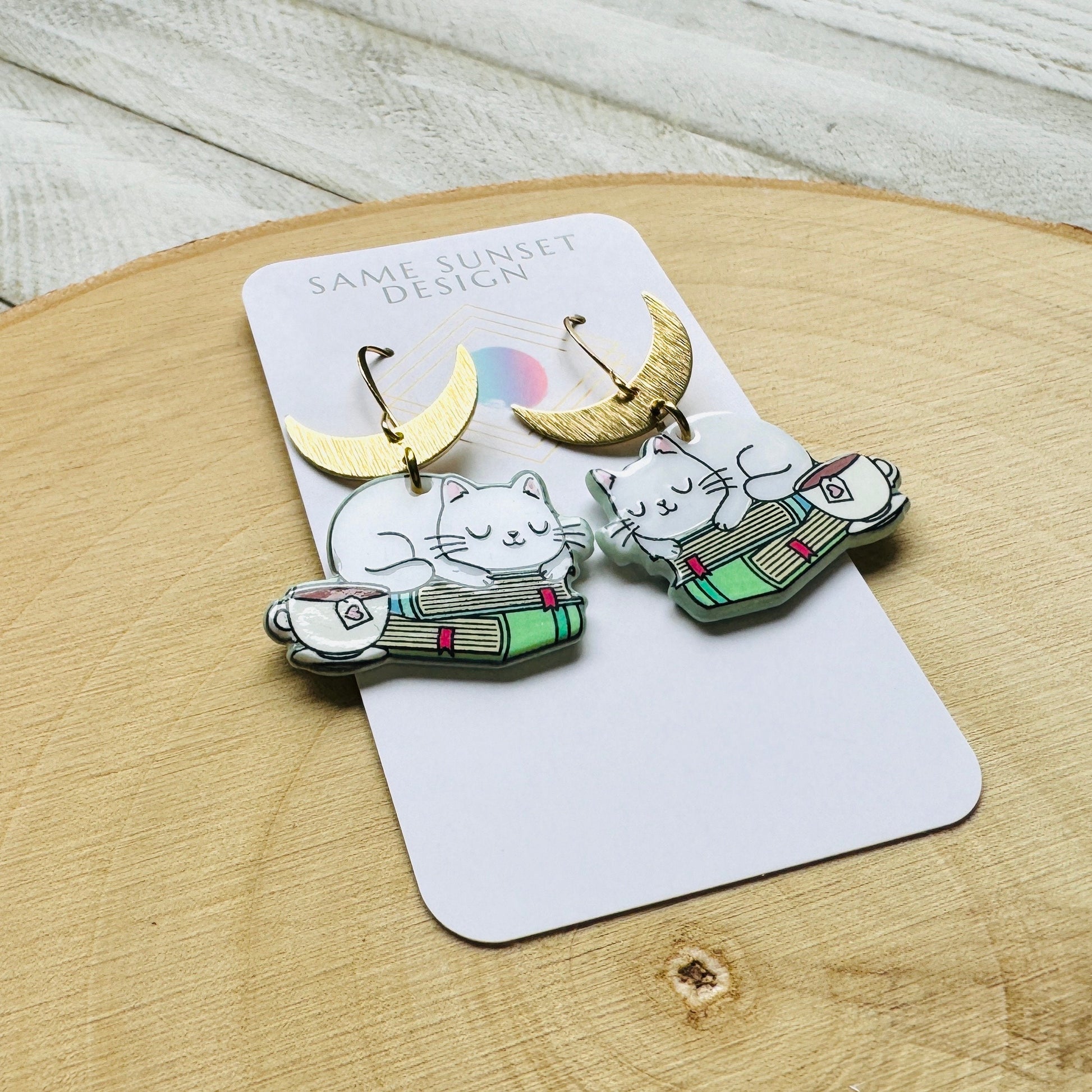 Cat Earrings, Cat Lover Jewelry, Book Earrings Dangle, Cat Gifts for Cat Lovers, Witchy Earrings, Kawaii Jewelry, Unique Gifts for Teachers