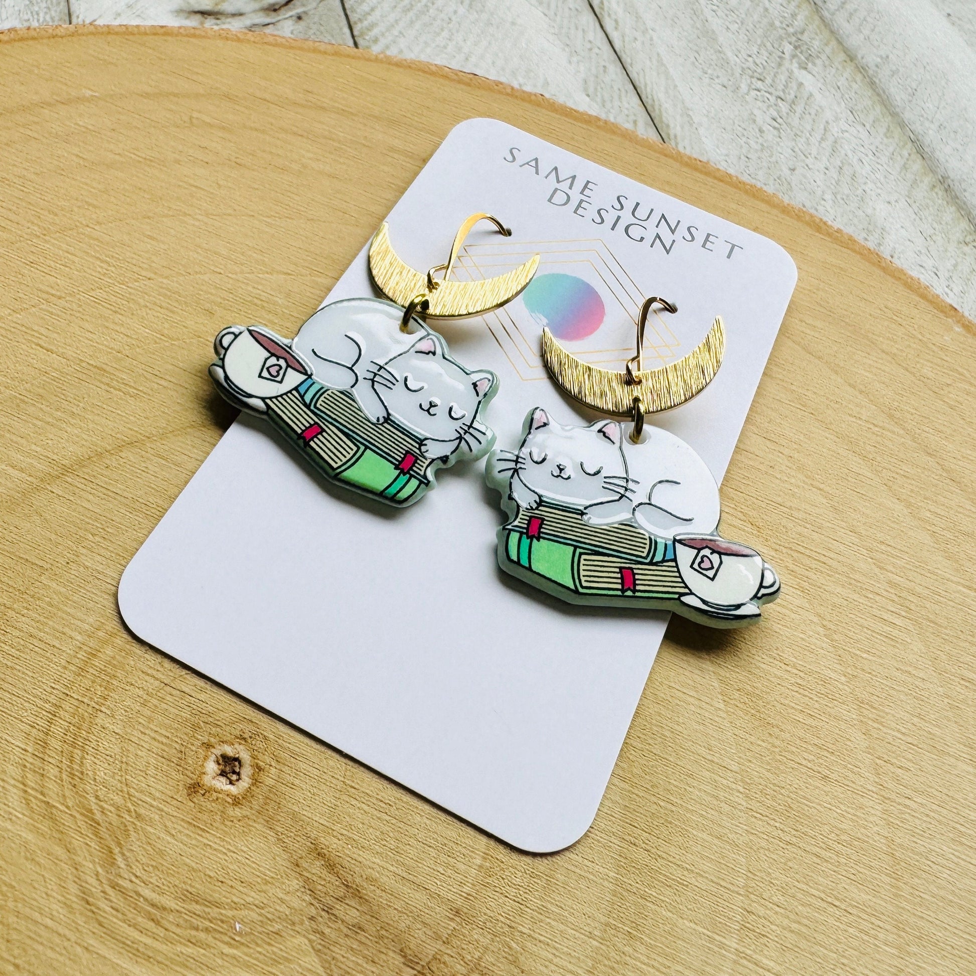 Cat Earrings, Cat Lover Jewelry, Book Earrings Dangle, Cat Gifts for Cat Lovers, Witchy Earrings, Kawaii Jewelry, Unique Gifts for Teachers